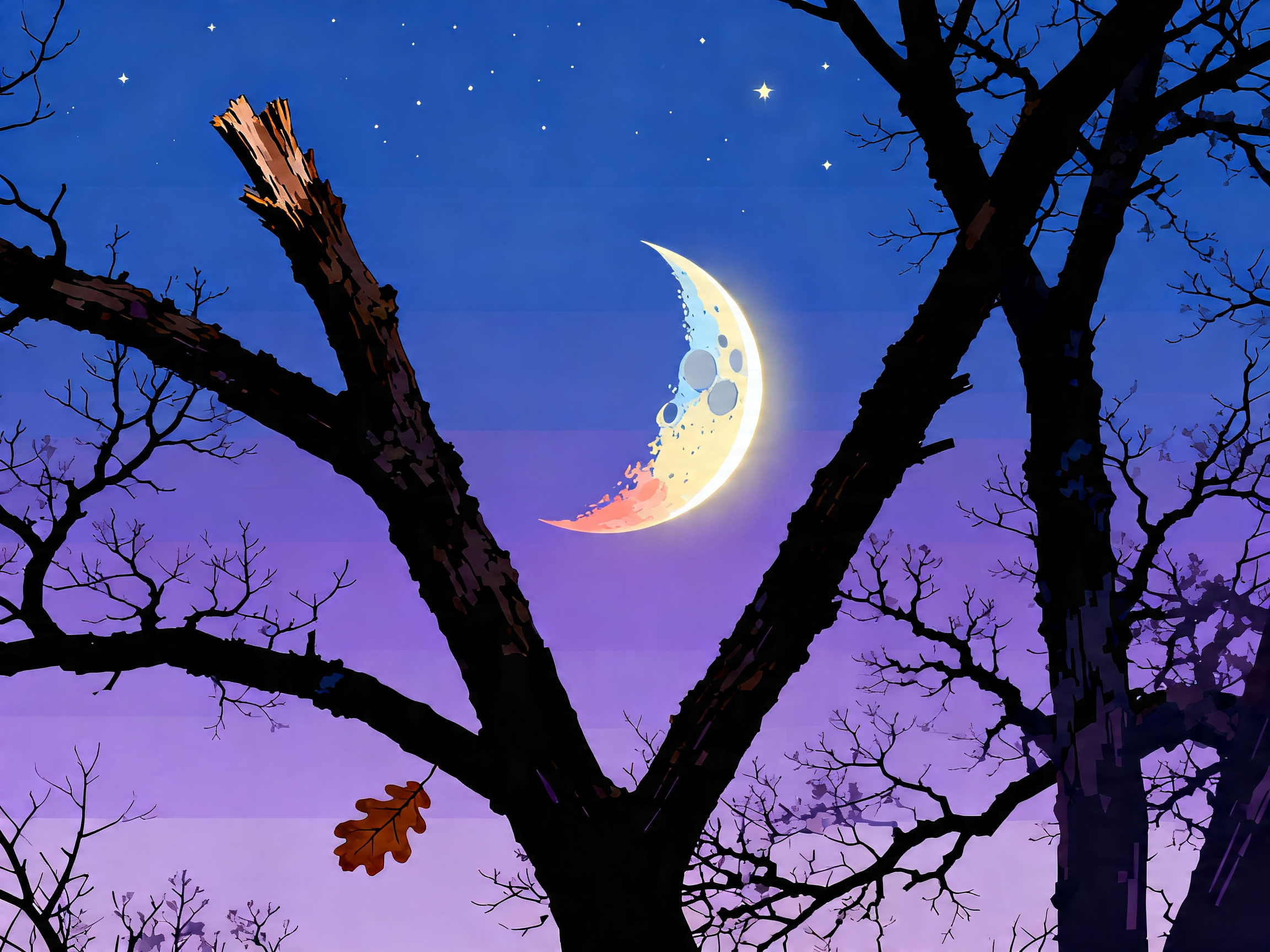 Autumn Crescent Moon painting