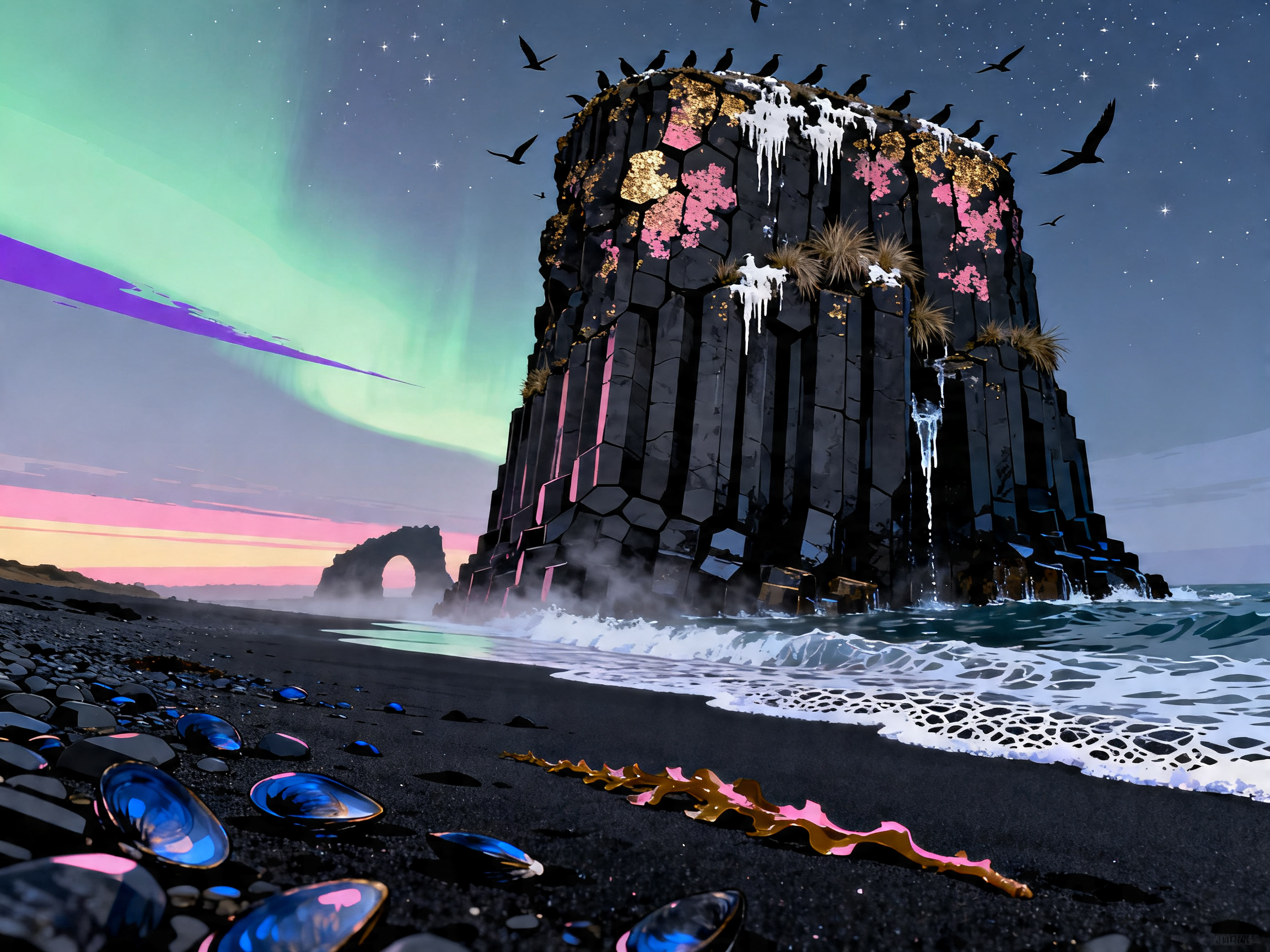 Basalt Column Aurora painting