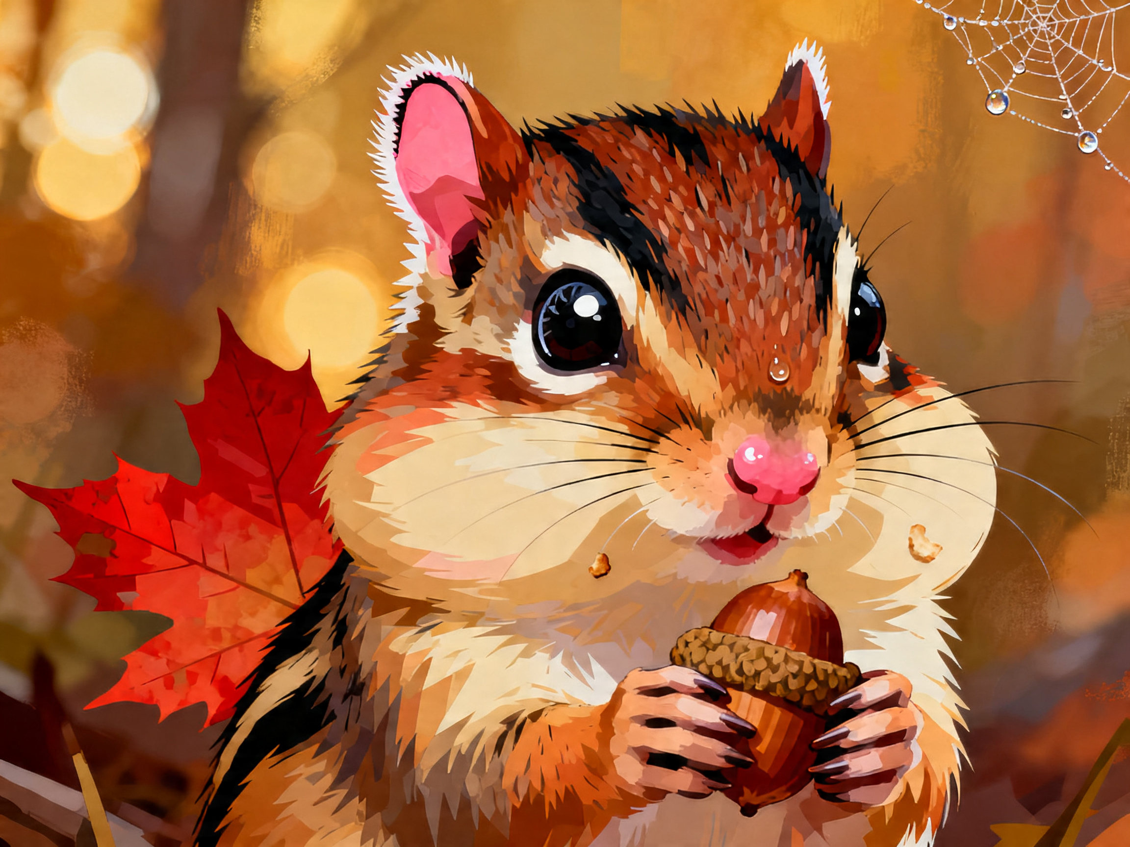 Chipmunk Acorn Hug painting