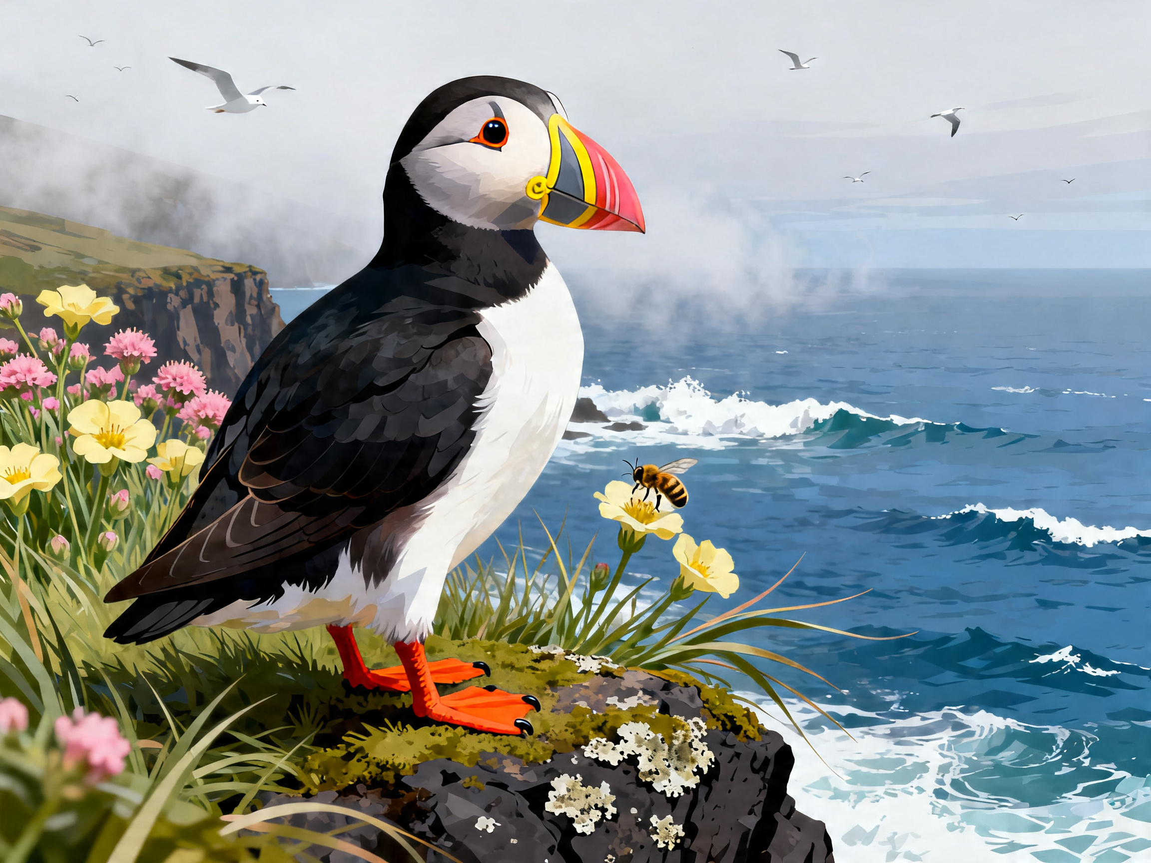 Cliffside Puffin painting