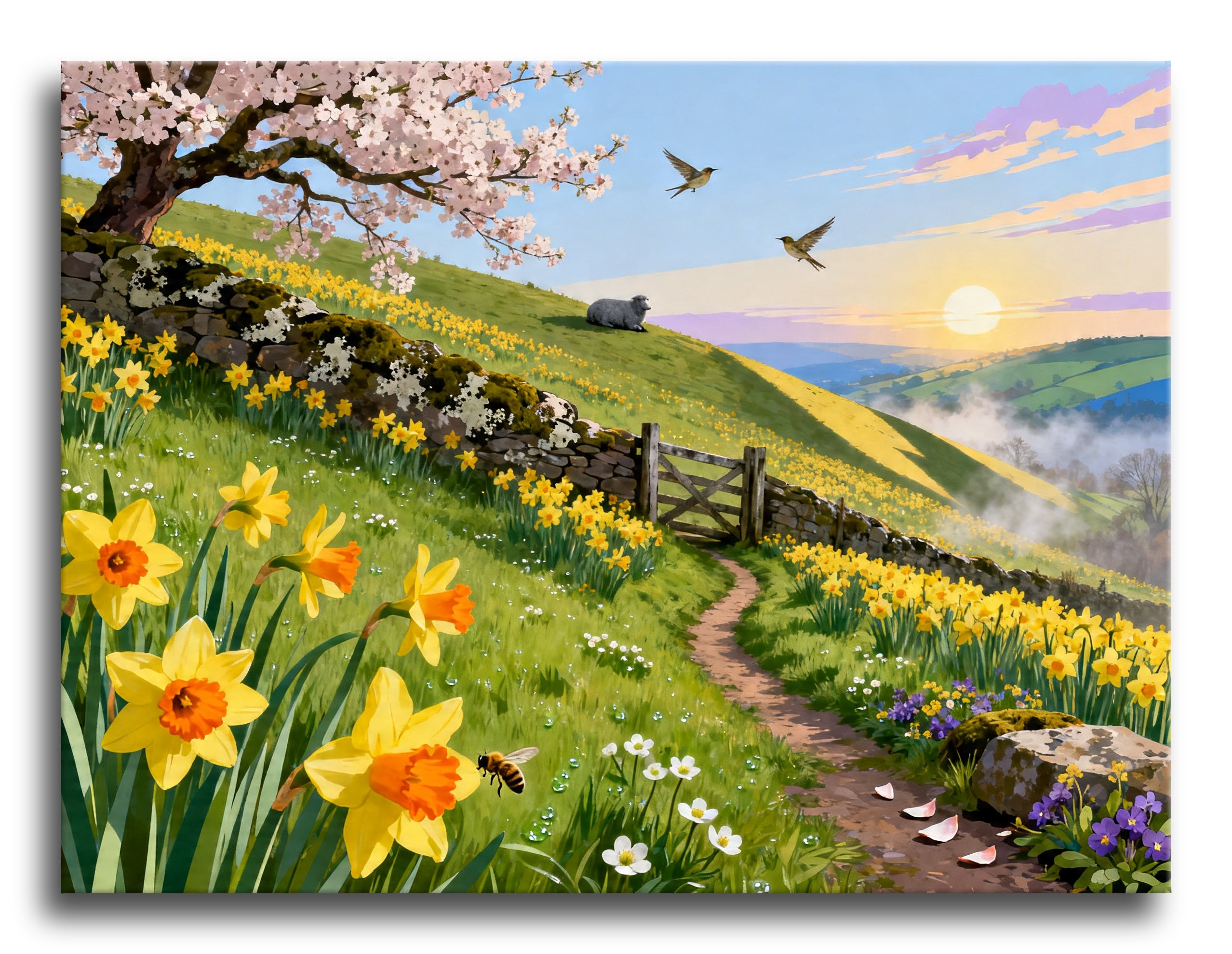 Daffodil Sheep Hillside framed preview