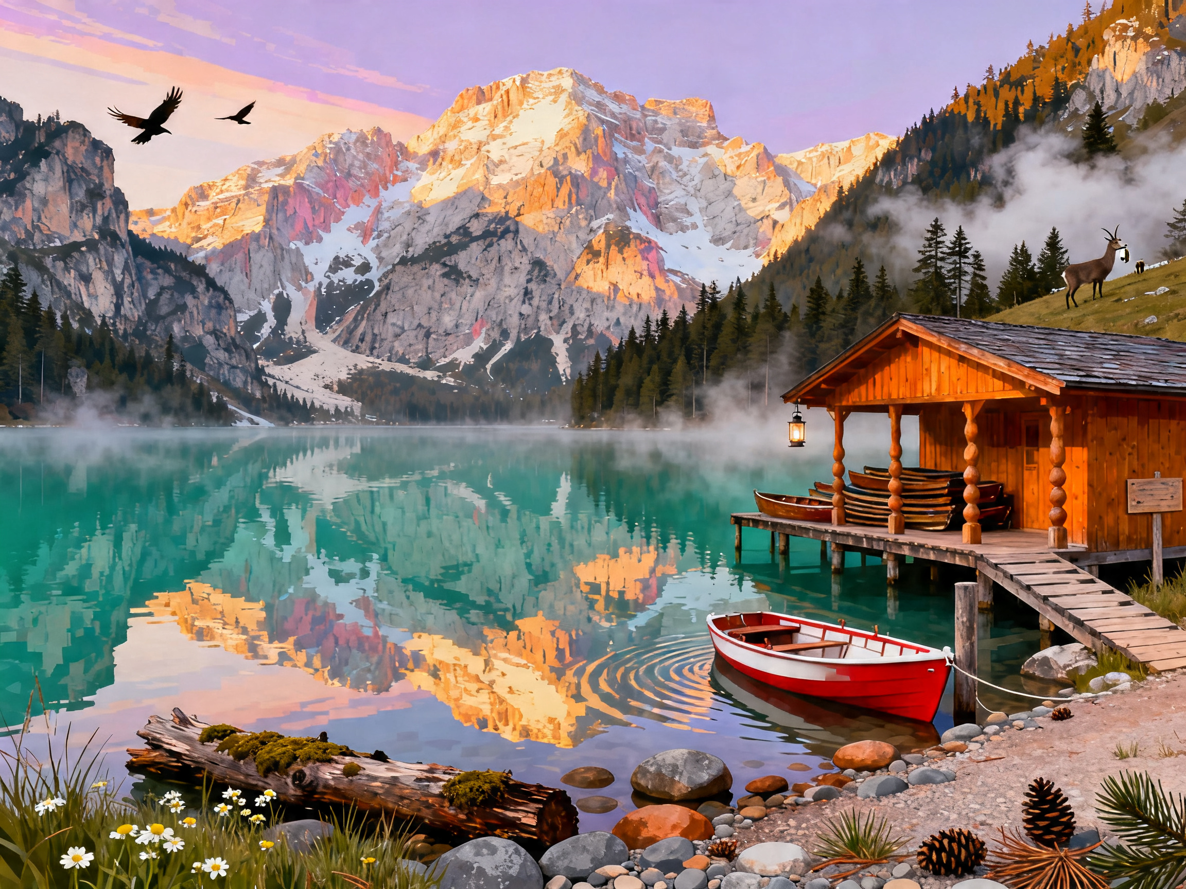 Dolomite Lake Cabin painting