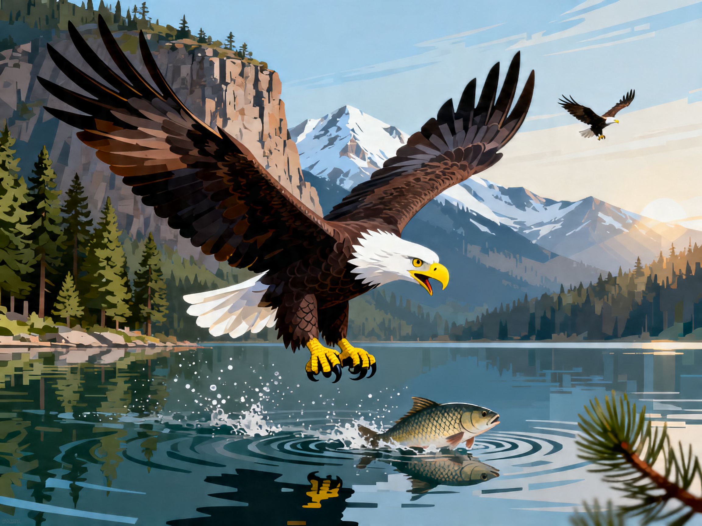 Eagle Fish Catch painting