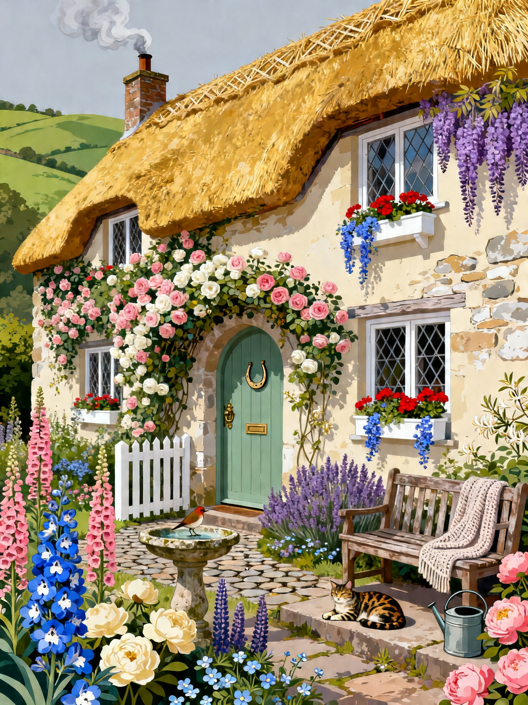 English Rose Cottage painting
