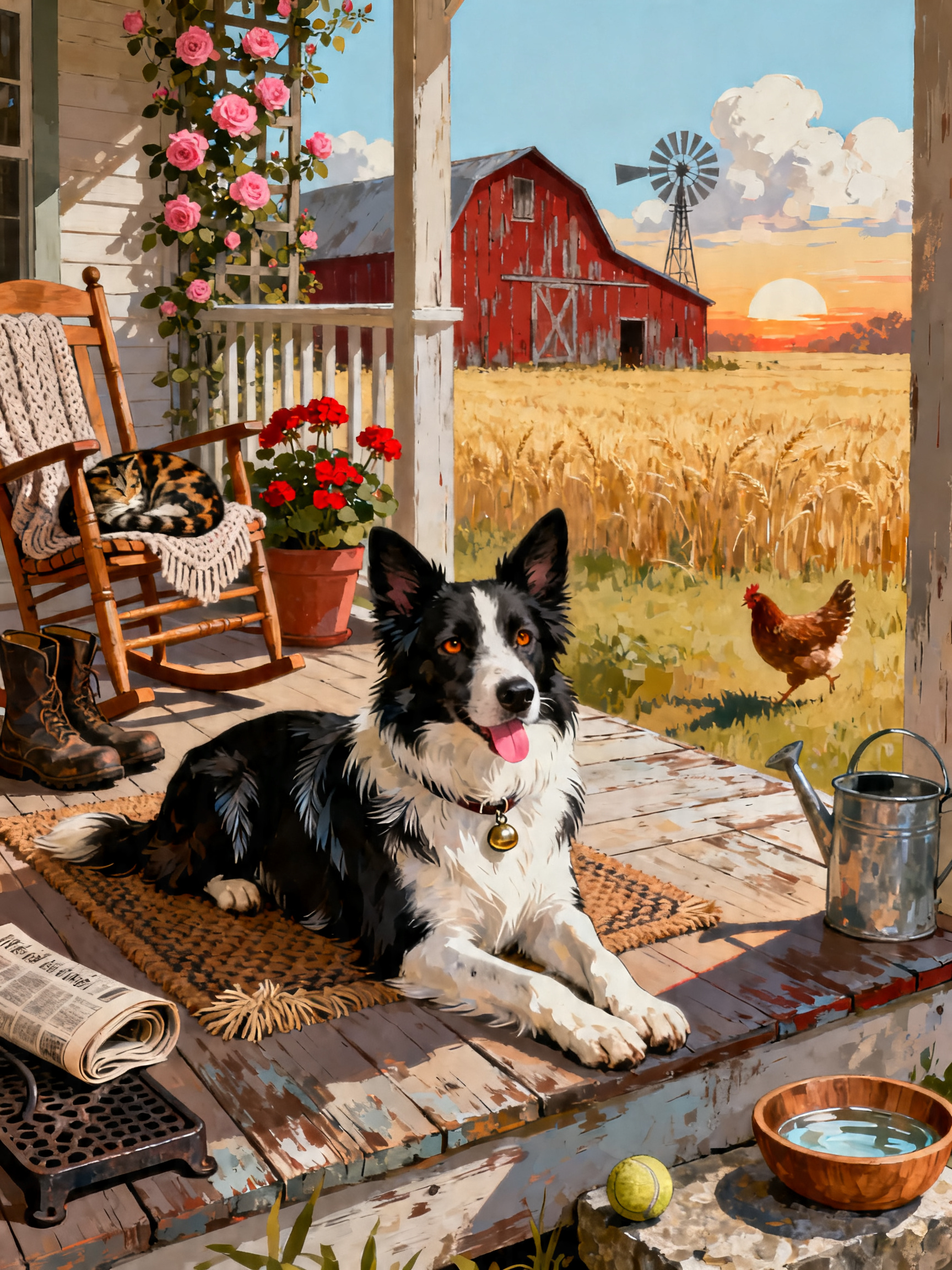 Farmyard Border Collie painting