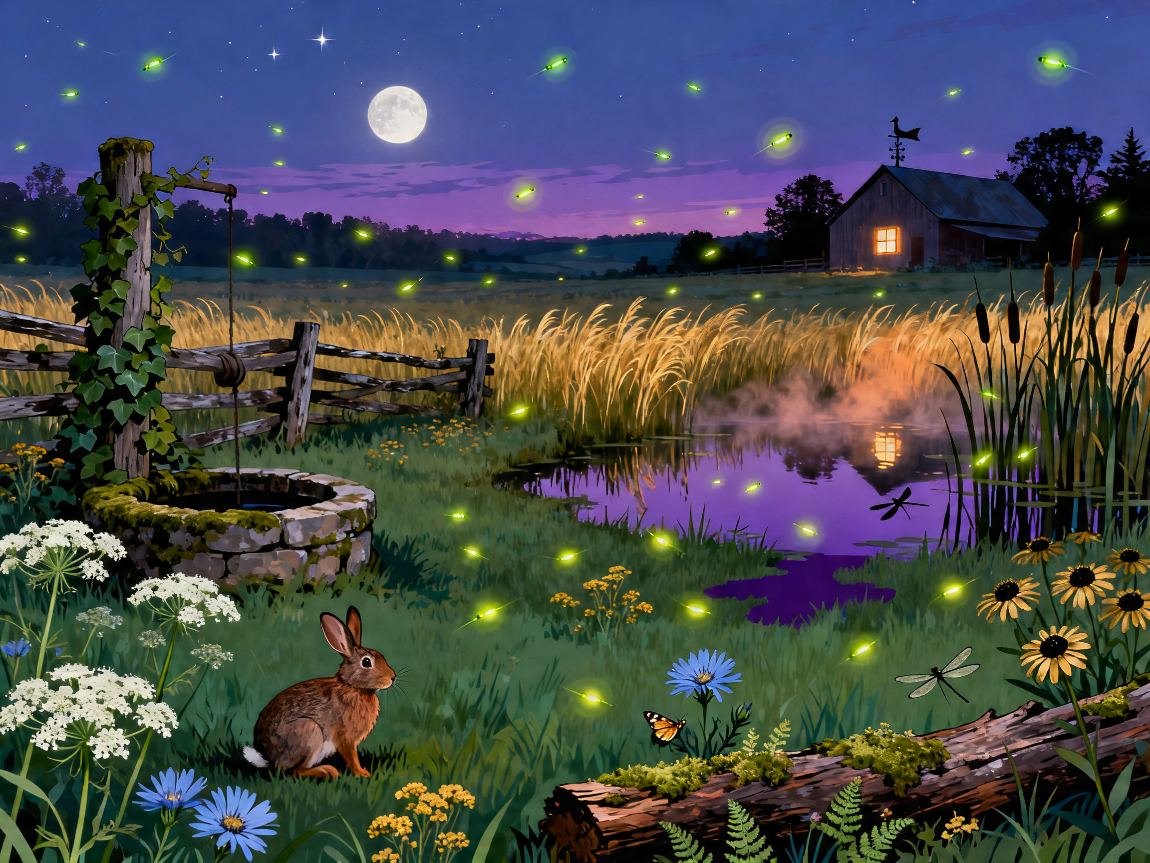 Firefly Meadow Moon painting