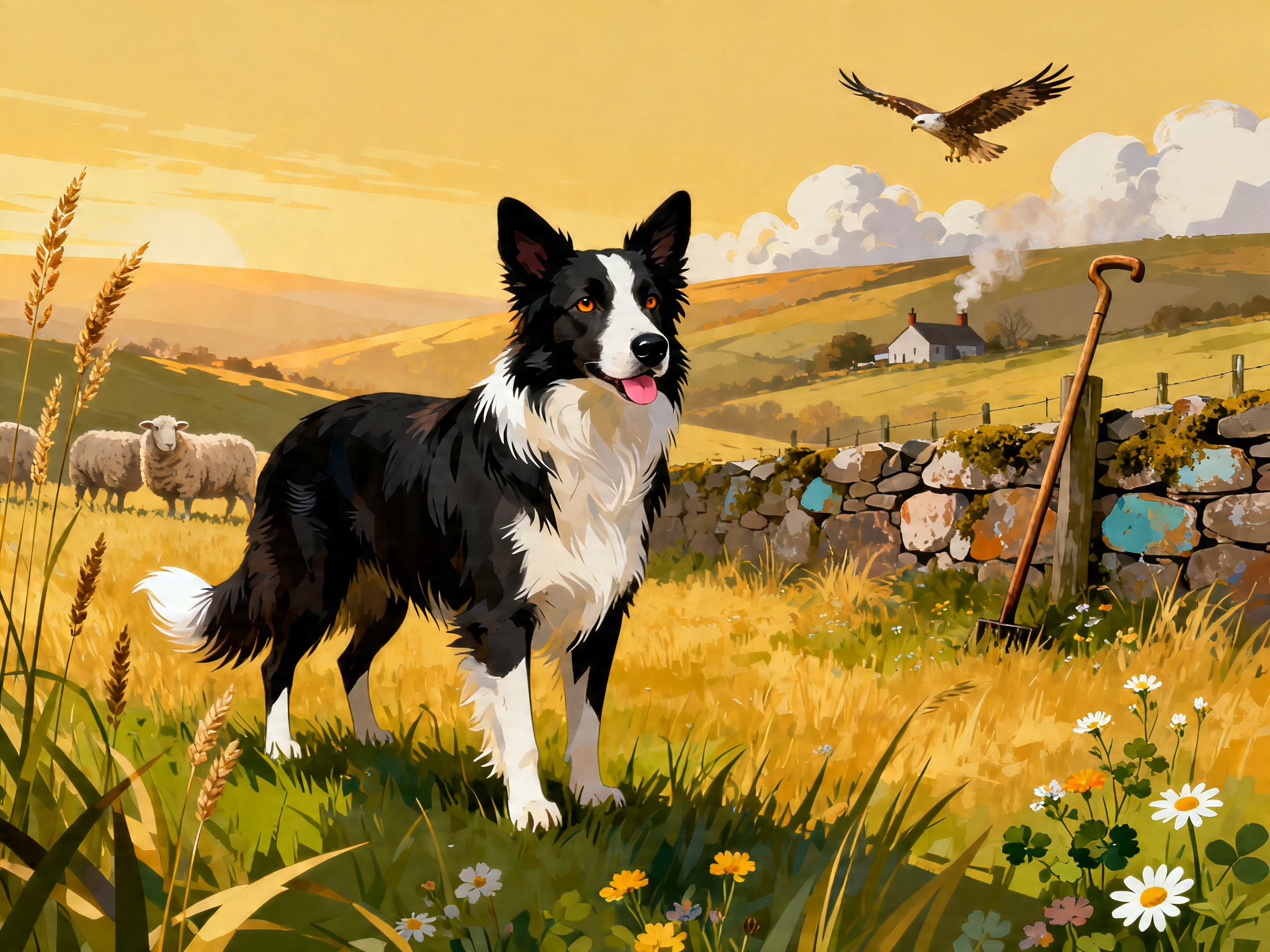 Focused Border Collie painting
