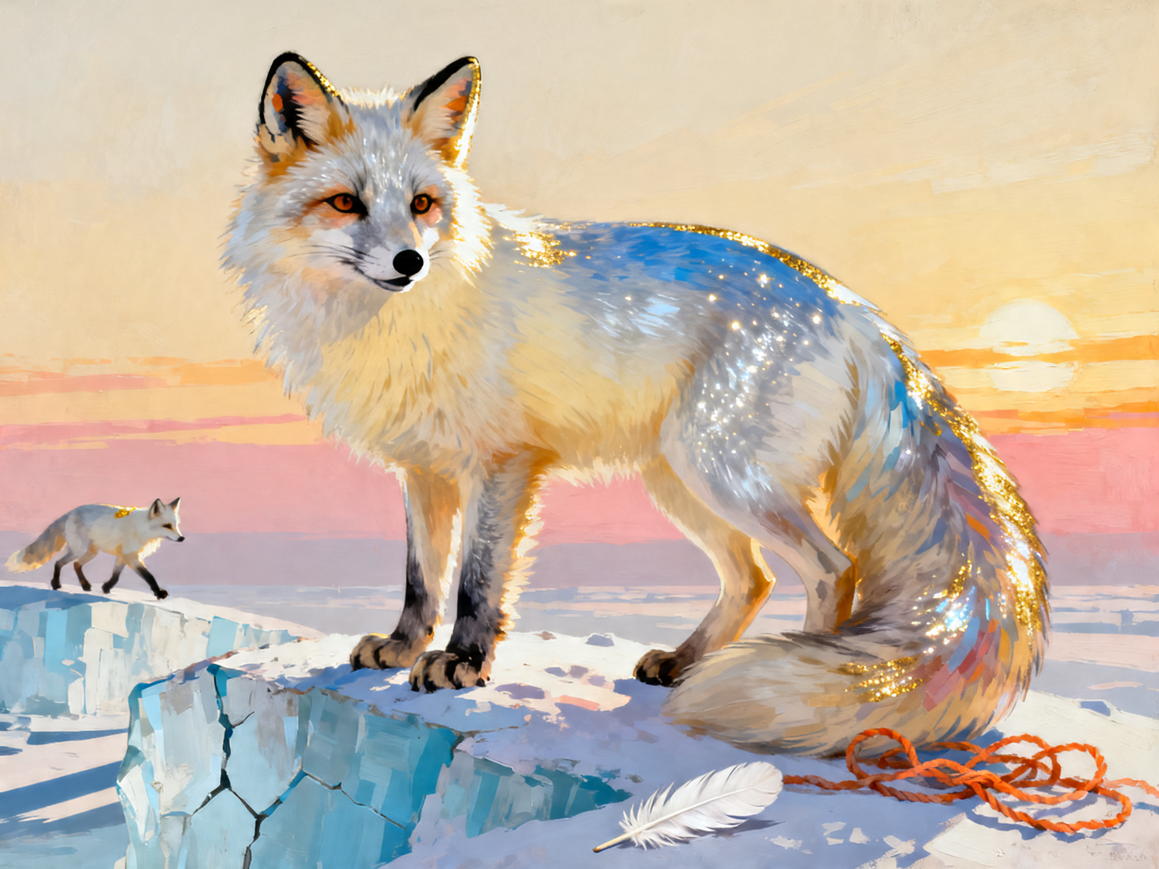 Golden Arctic Fox painting