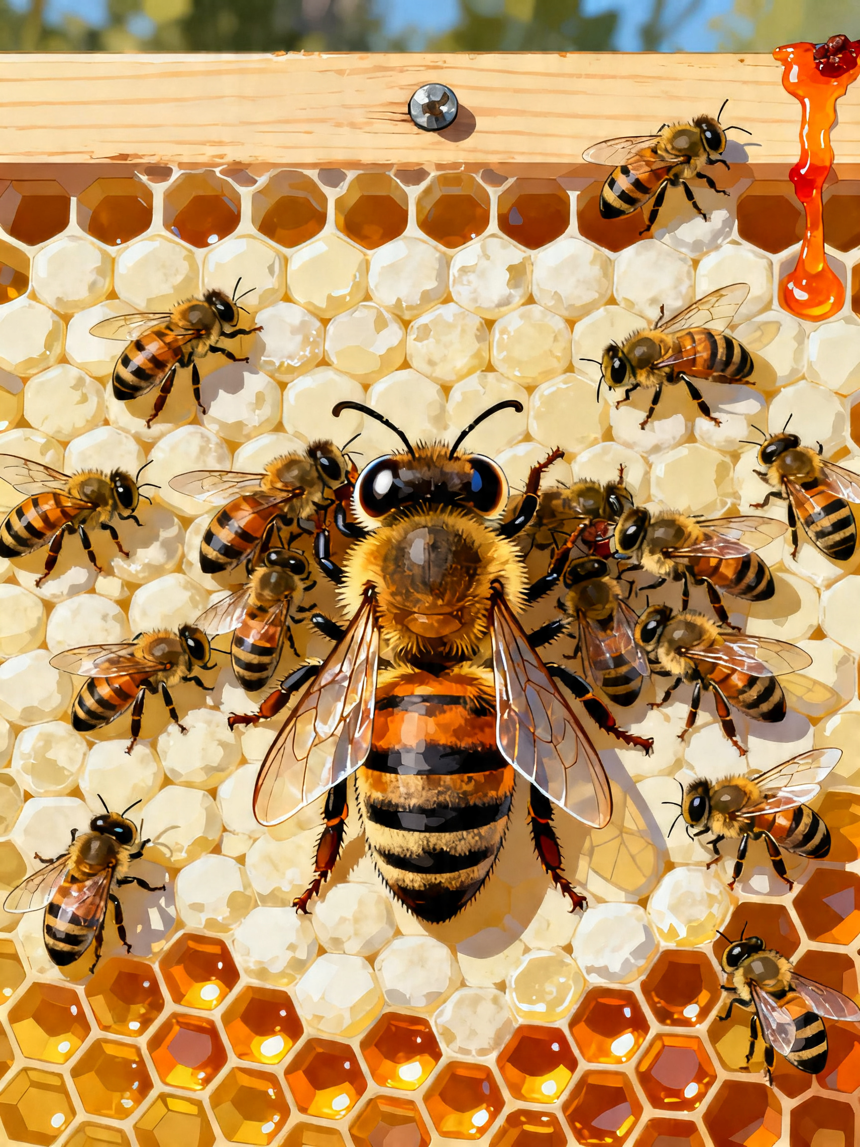 Golden Bee Honeycomb painting