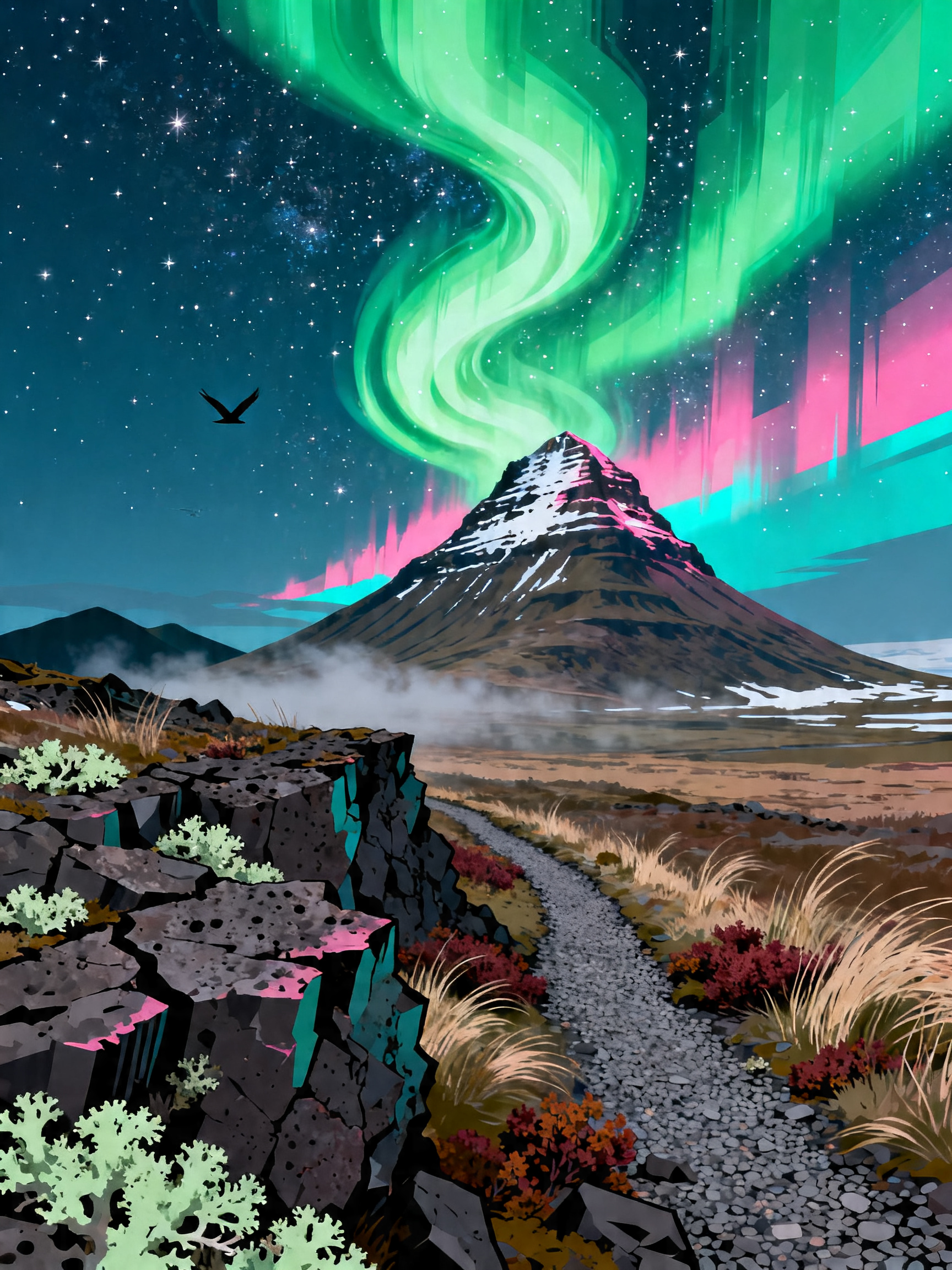 Kirkjufell Aurora painting