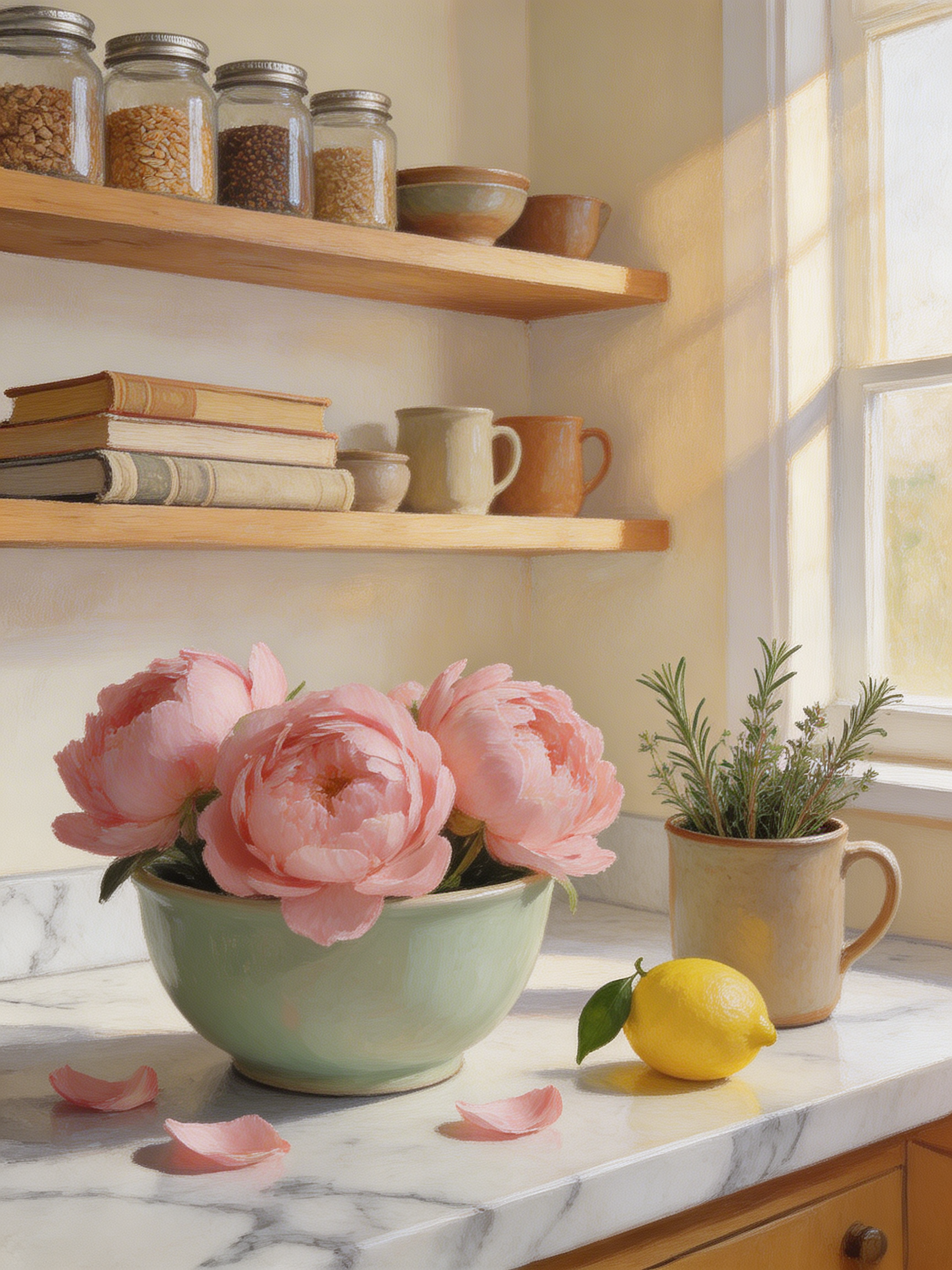 Kitchen Counter Peonies