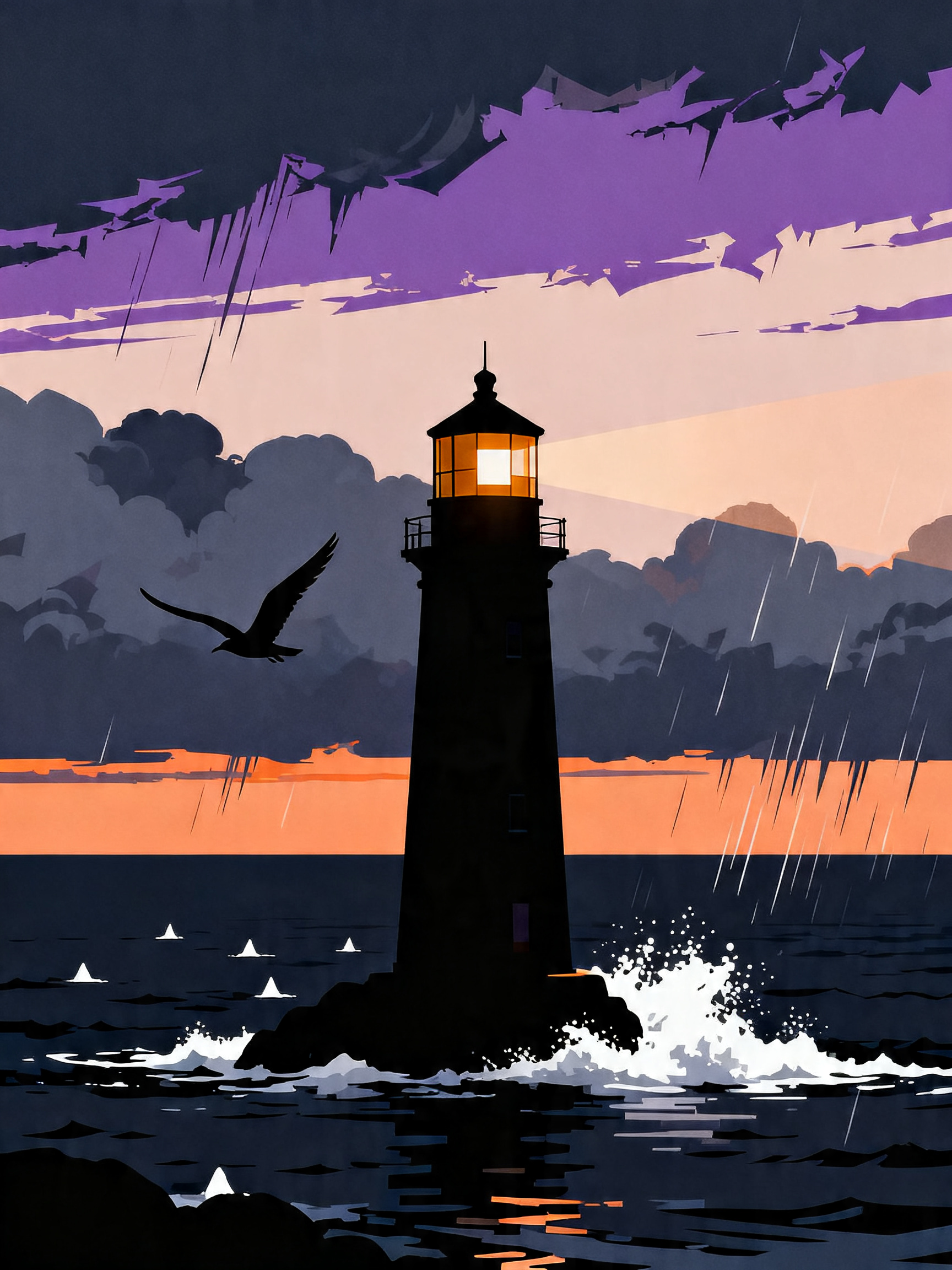 Lighthouse Sunset Storm painting