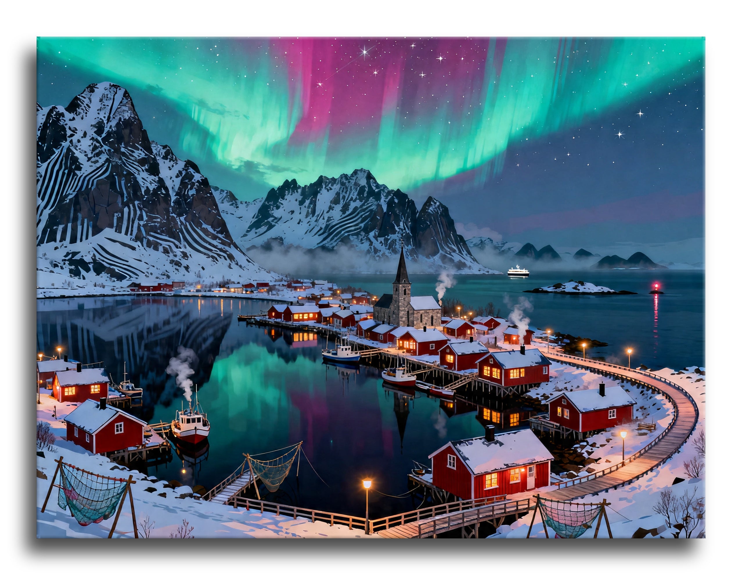Lofoten Village Aurora framed preview