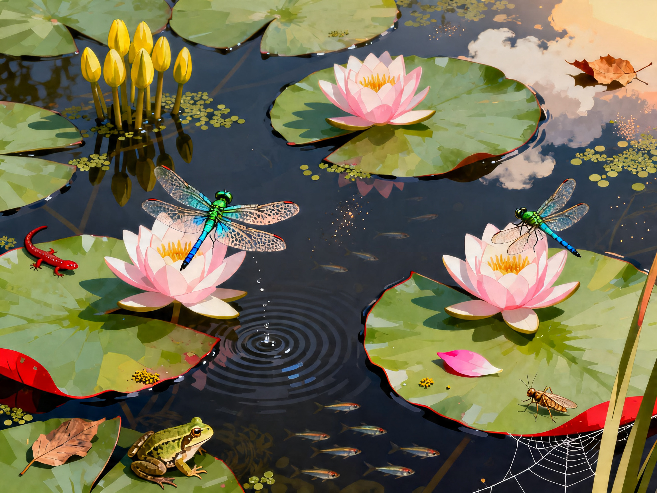 Lotus Dragonfly Pond painting