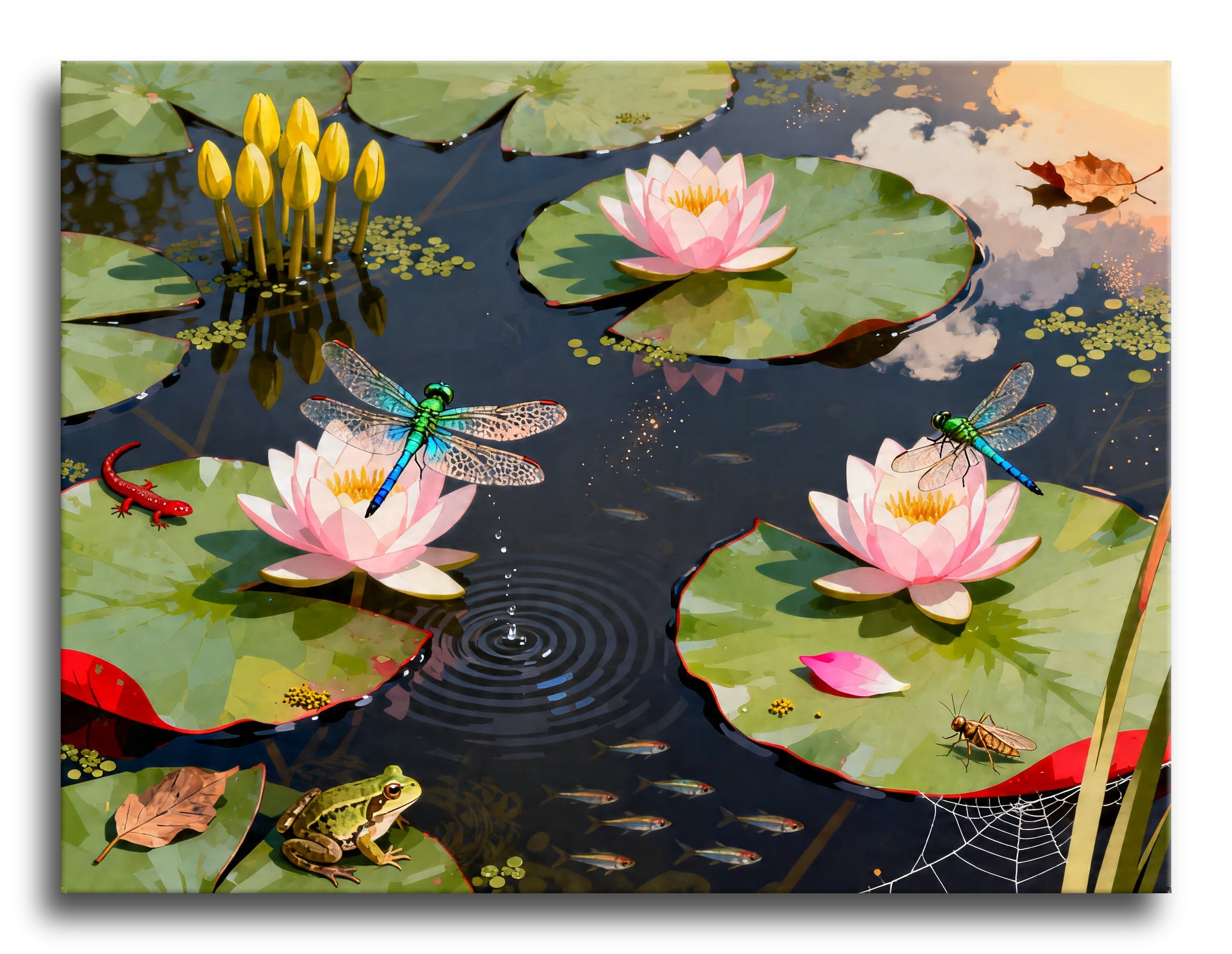 Lotus Dragonfly Pond framed preview