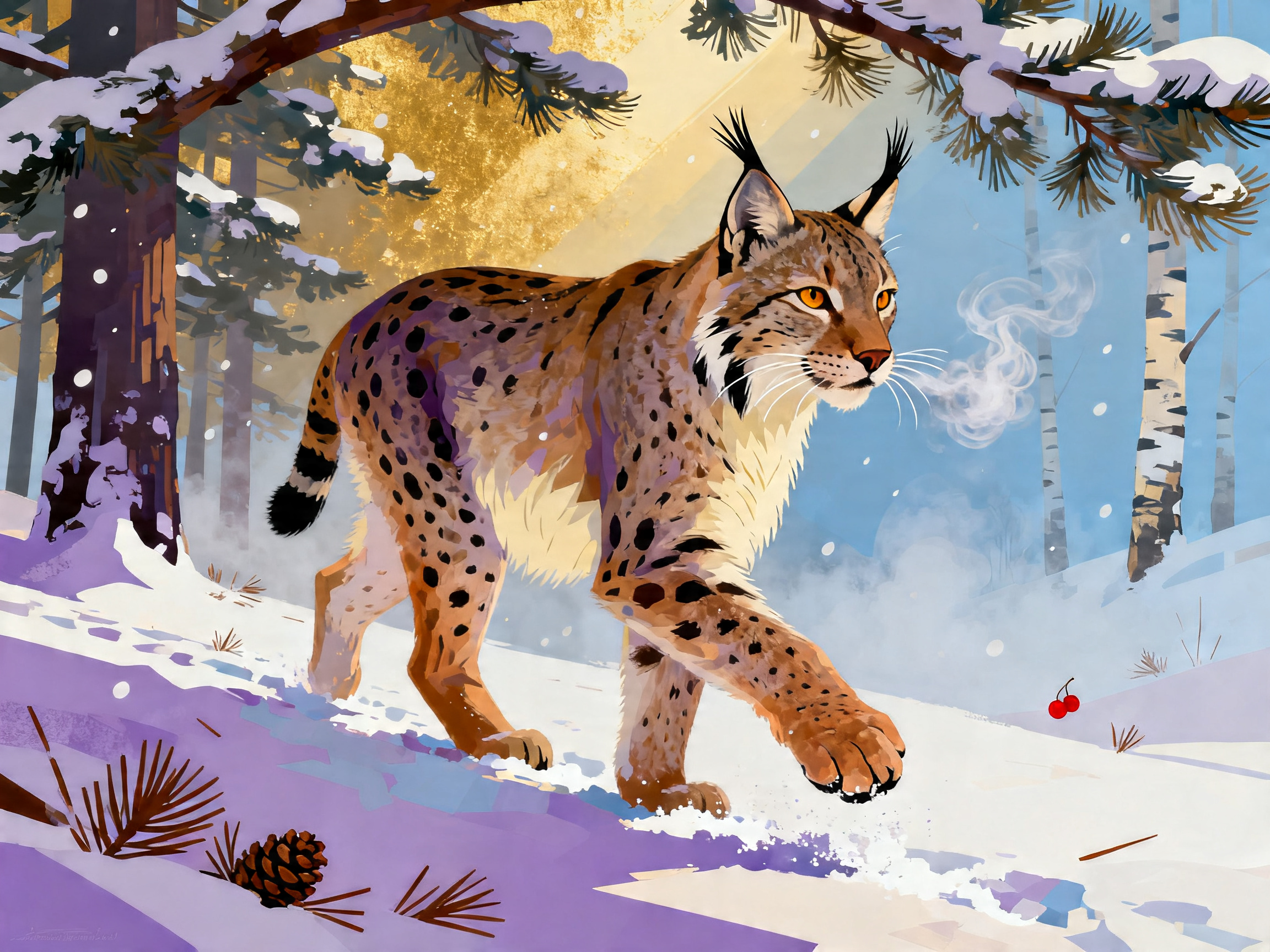 Lynx Winter Walk painting