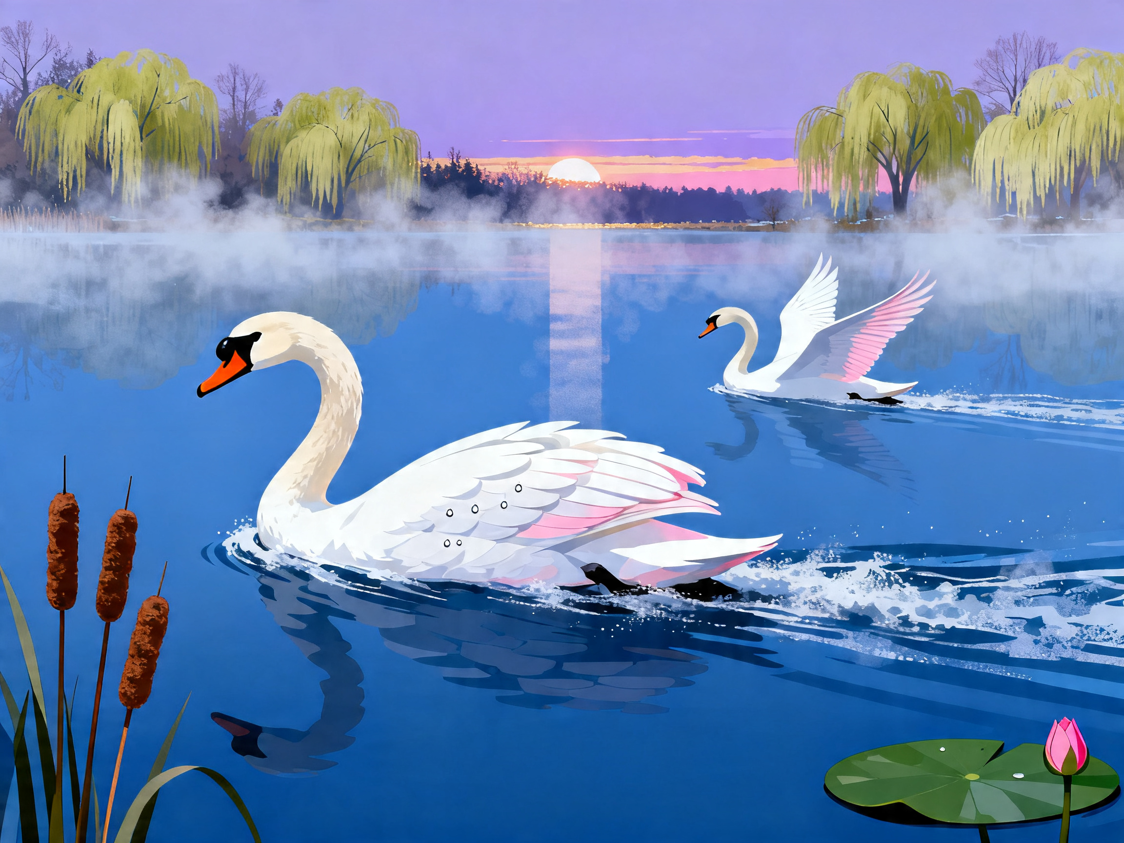 Misty Swan Lake painting