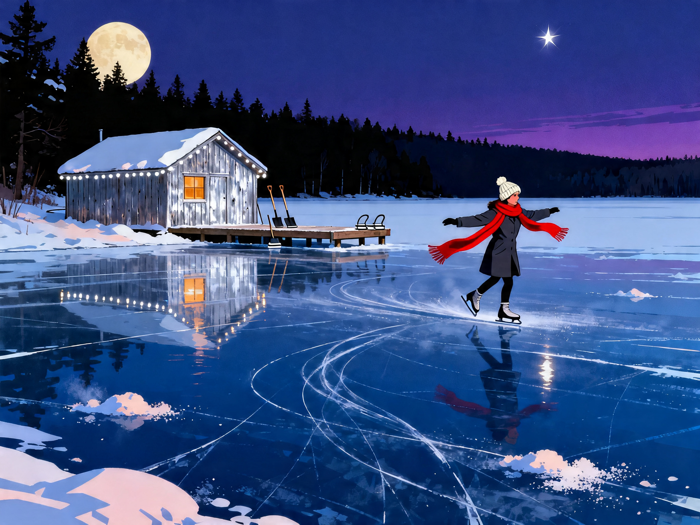 Moonlit Ice Skater painting