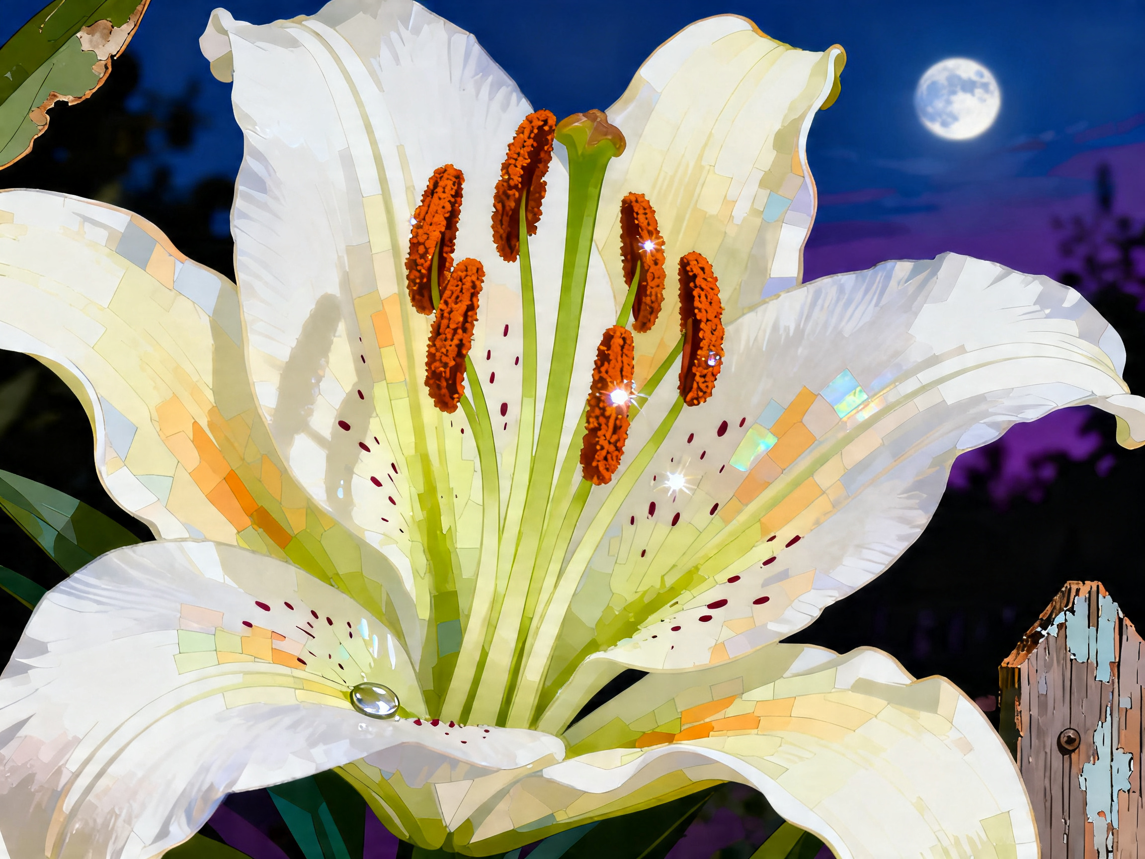 Moonlit White Lily painting