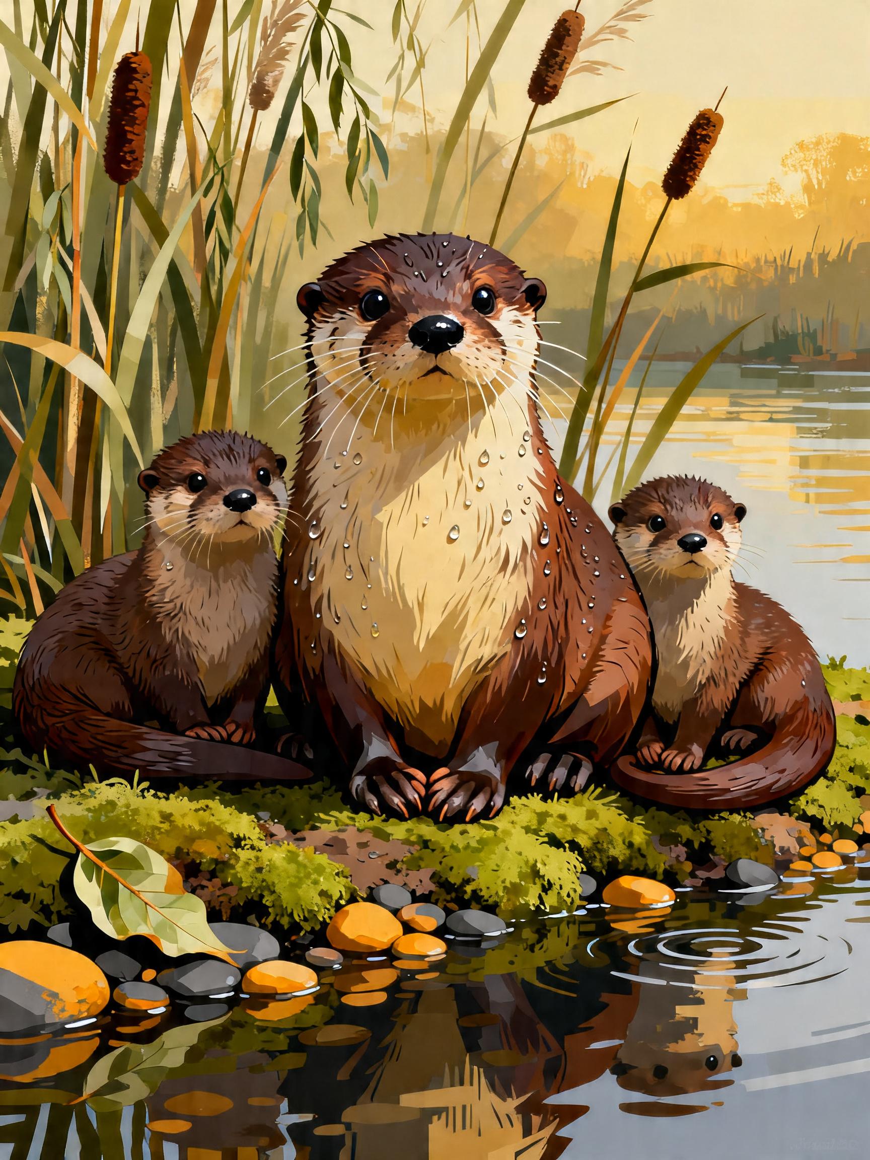 Otter Family River painting