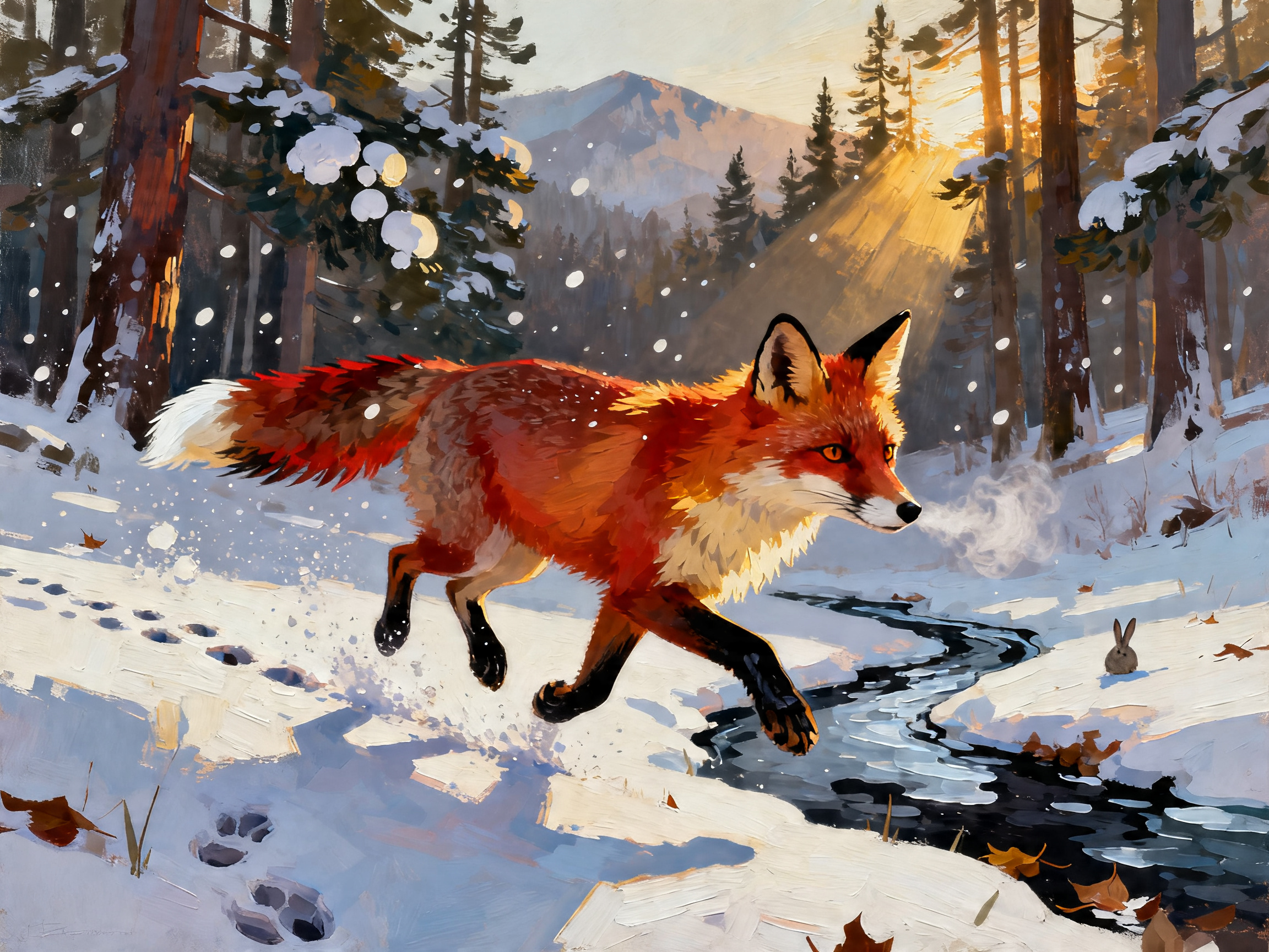 Red Fox Winter Run painting