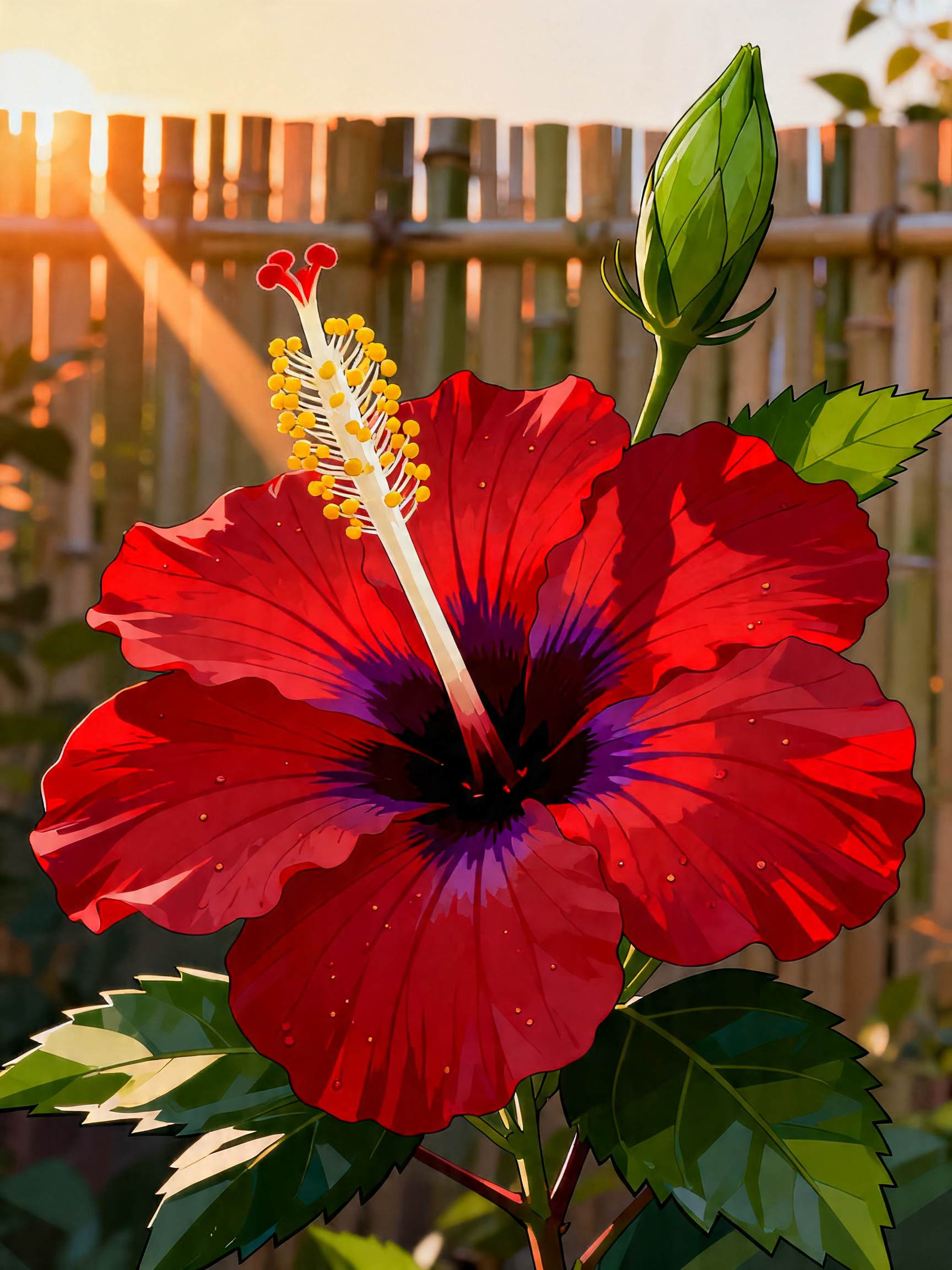 Red Hibiscus Morning painting