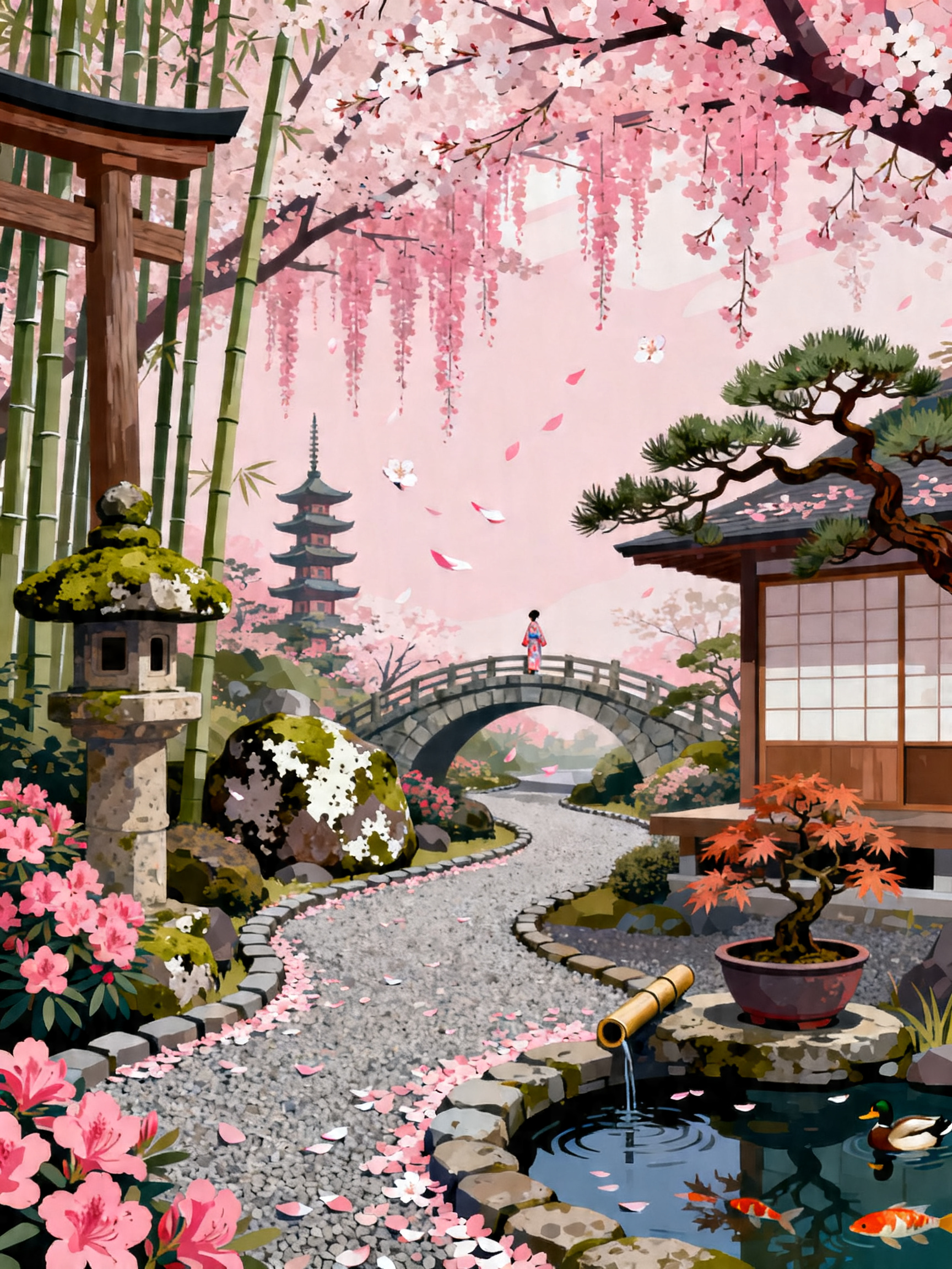 Sakura Pagoda Bridge painting