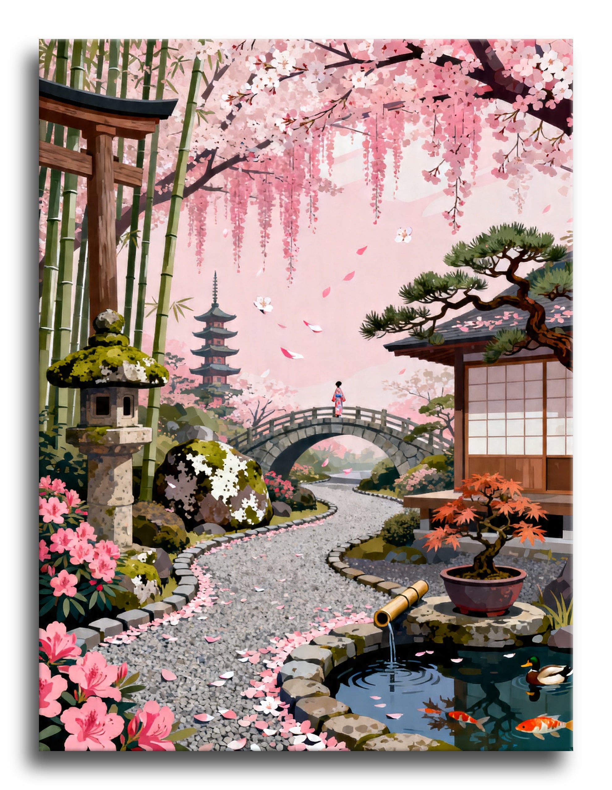 Sakura Pagoda Bridge framed preview
