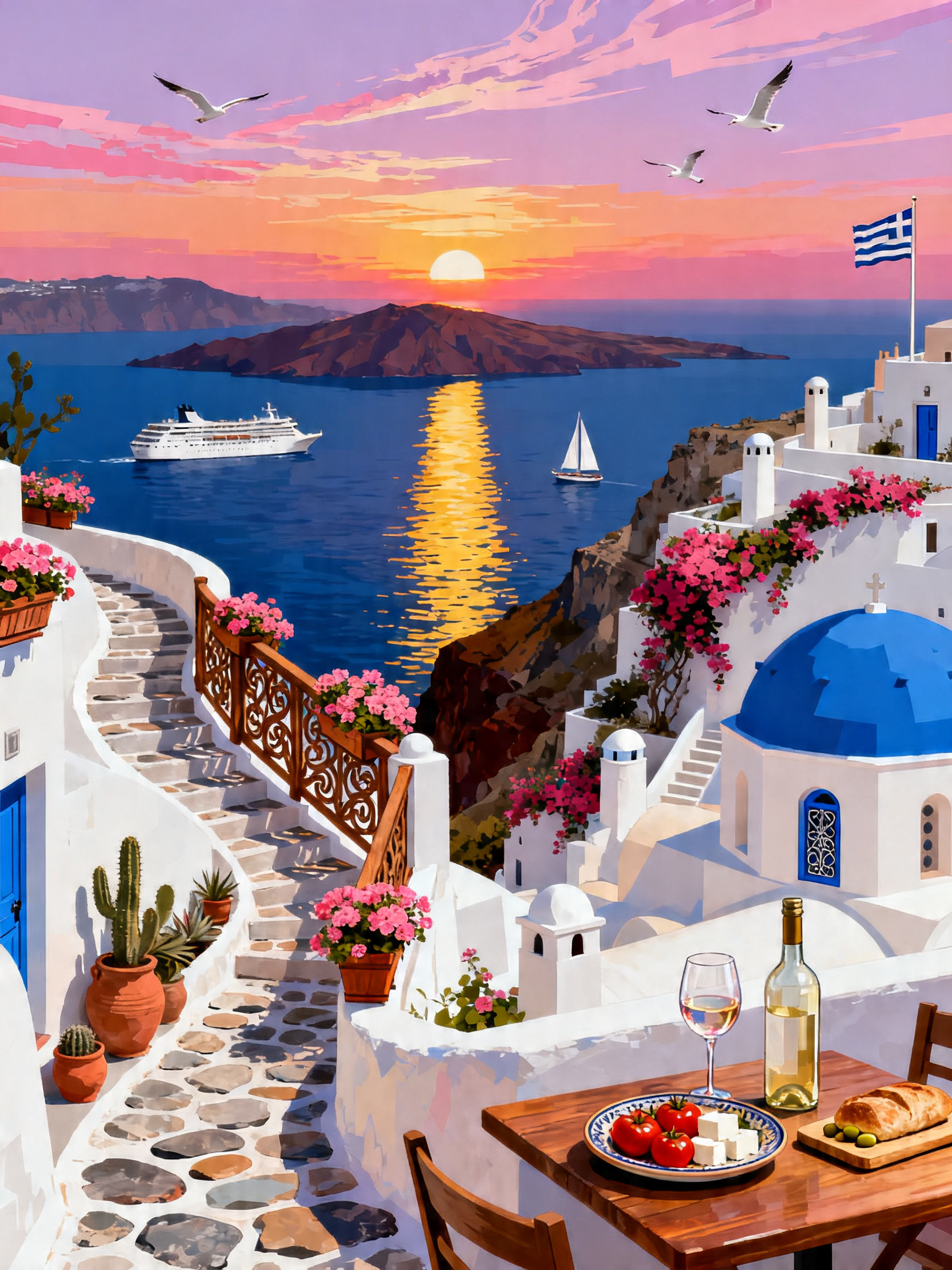 Santorini Wine Sunset painting