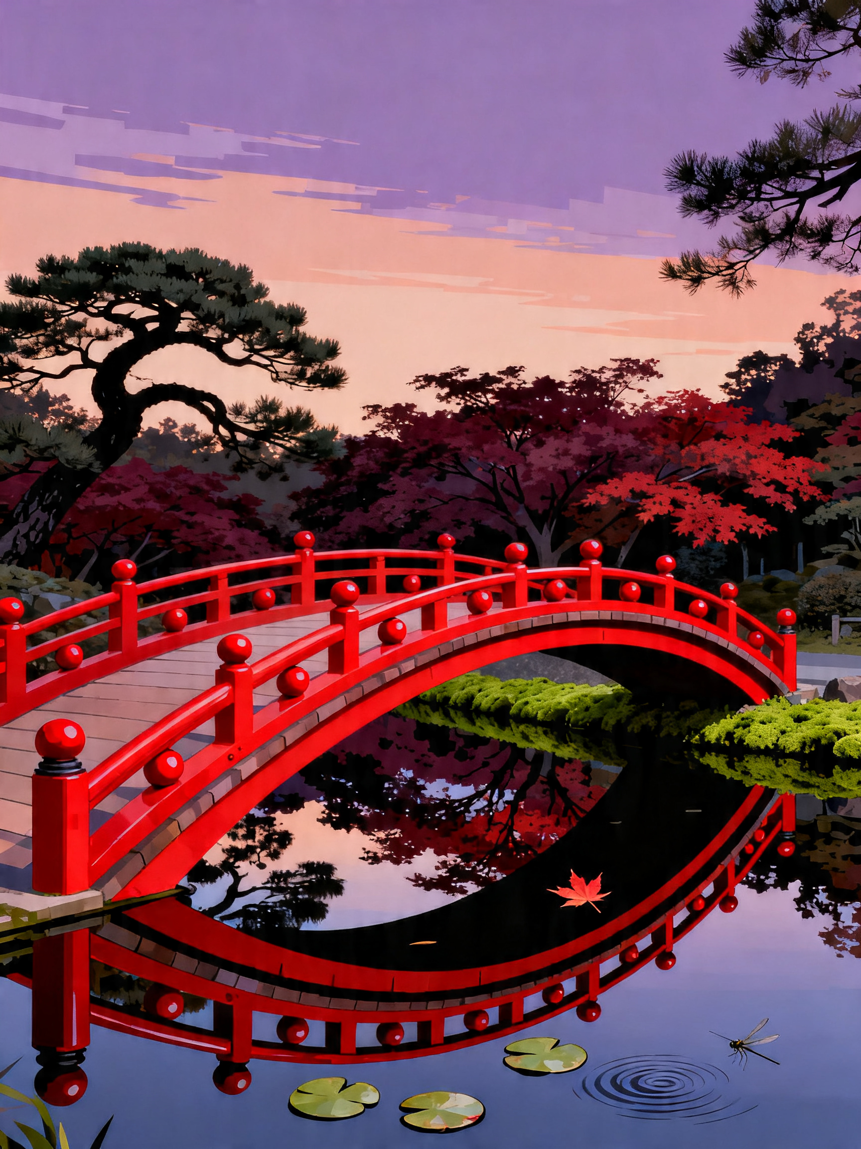 Scarlet Moon Bridge painting