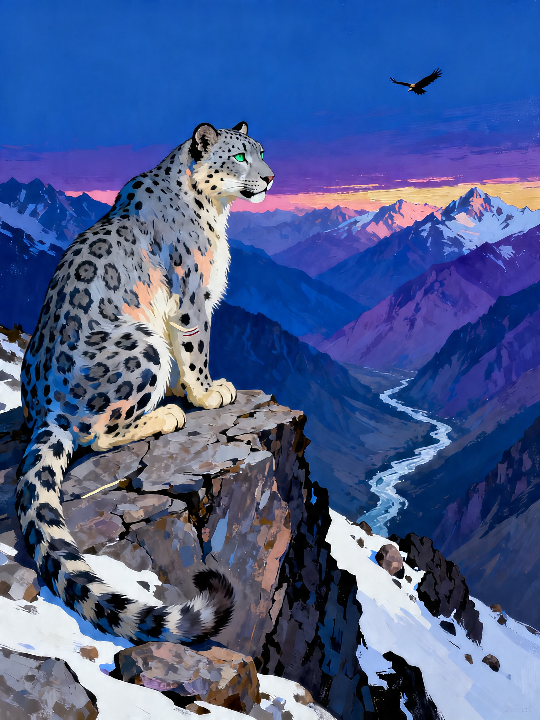 Snow Leopard Twilight painting