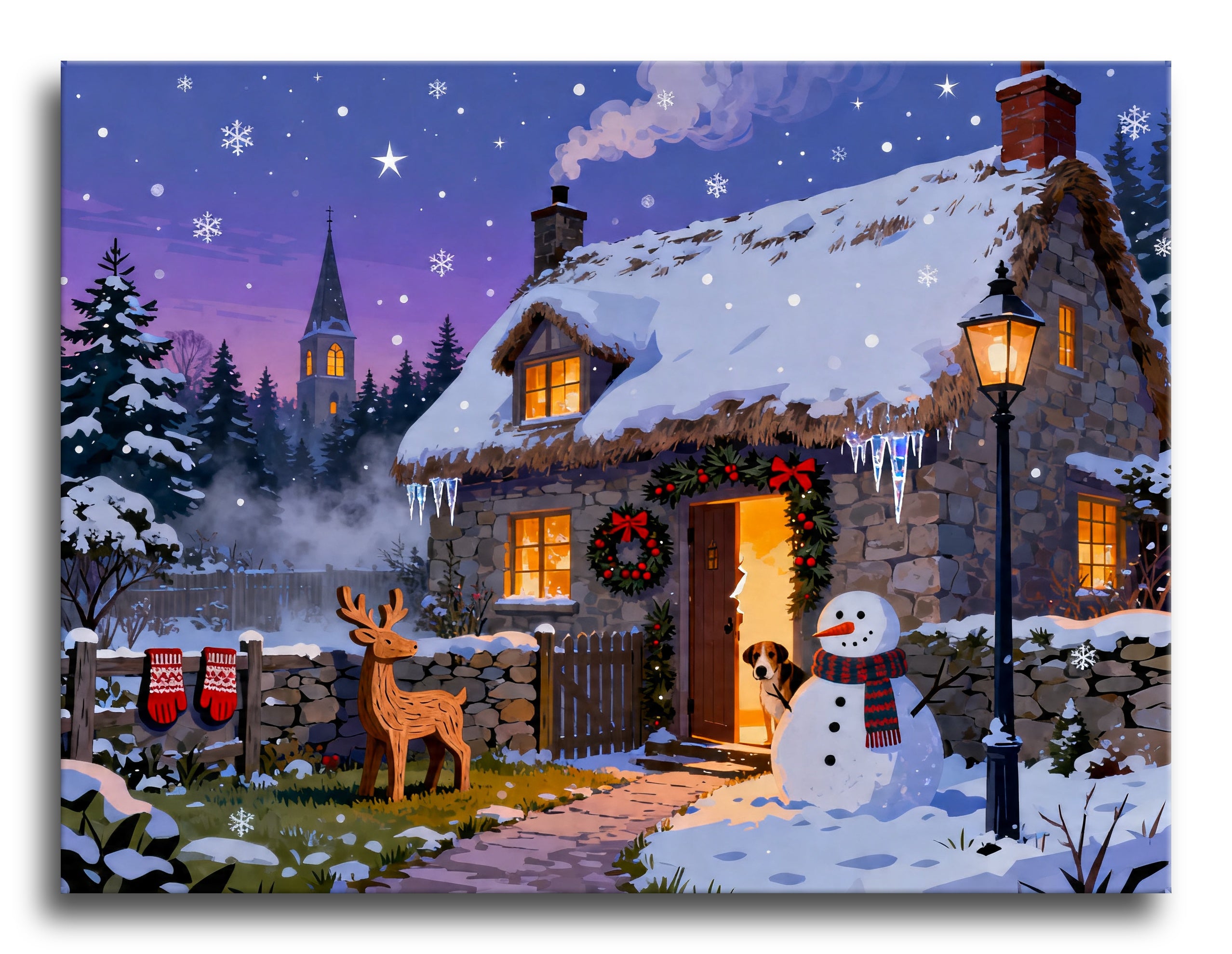 Snowman Thatched Cottage framed preview