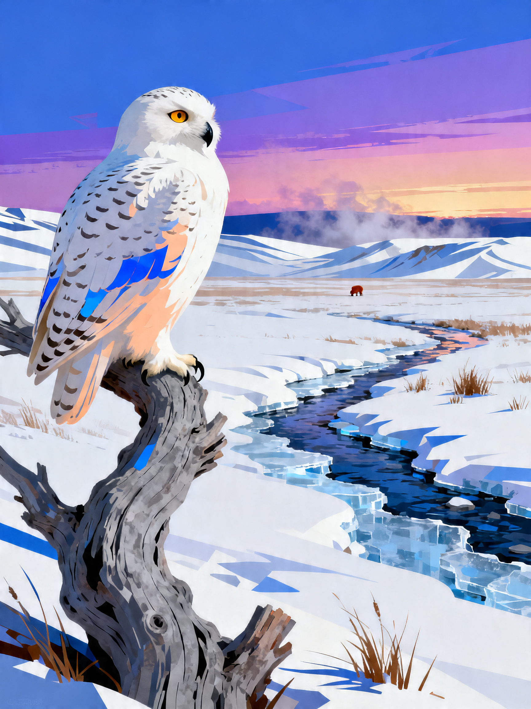 Snowy Owl Dawn painting