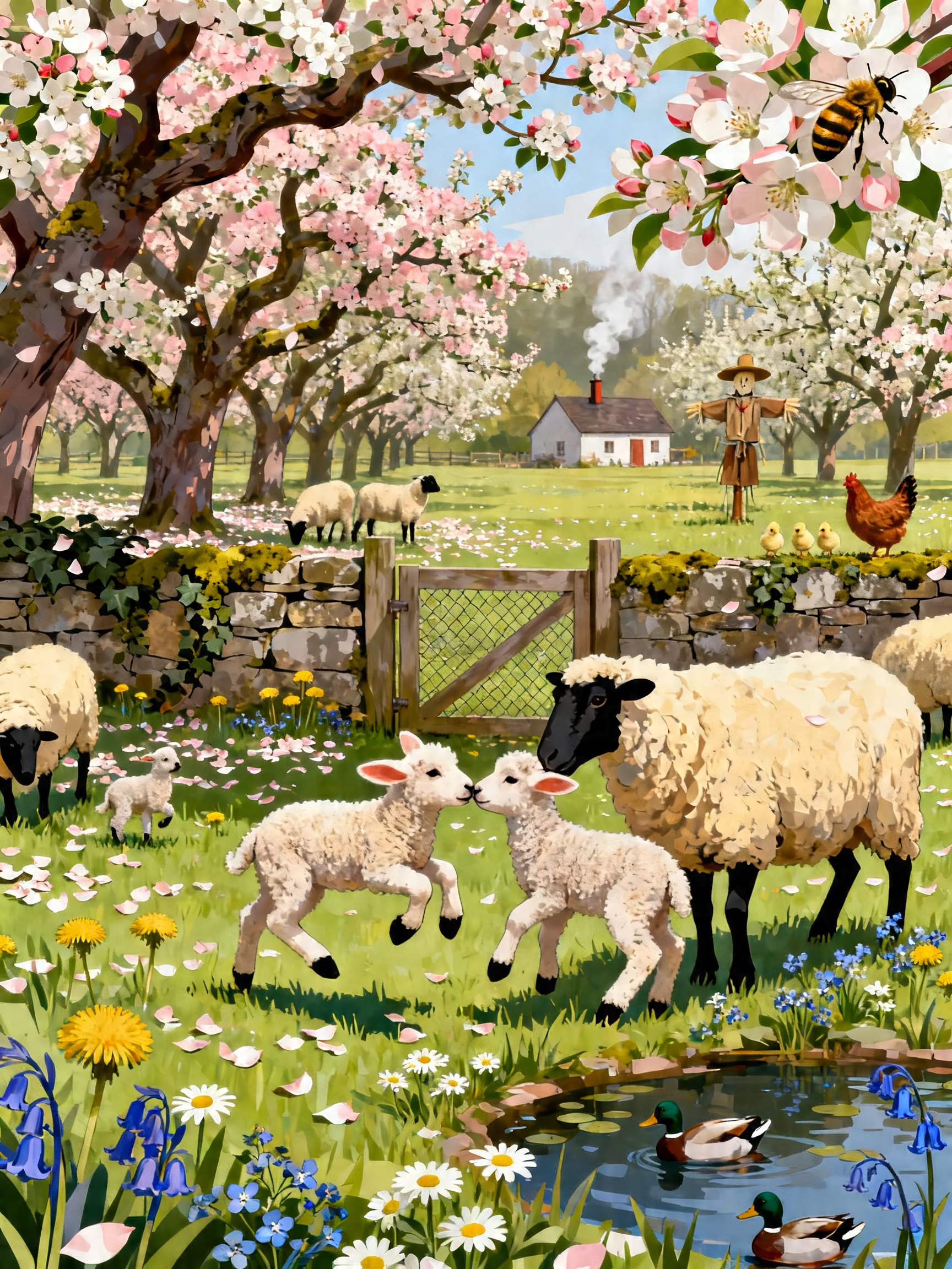 Spring Lamb Orchard painting