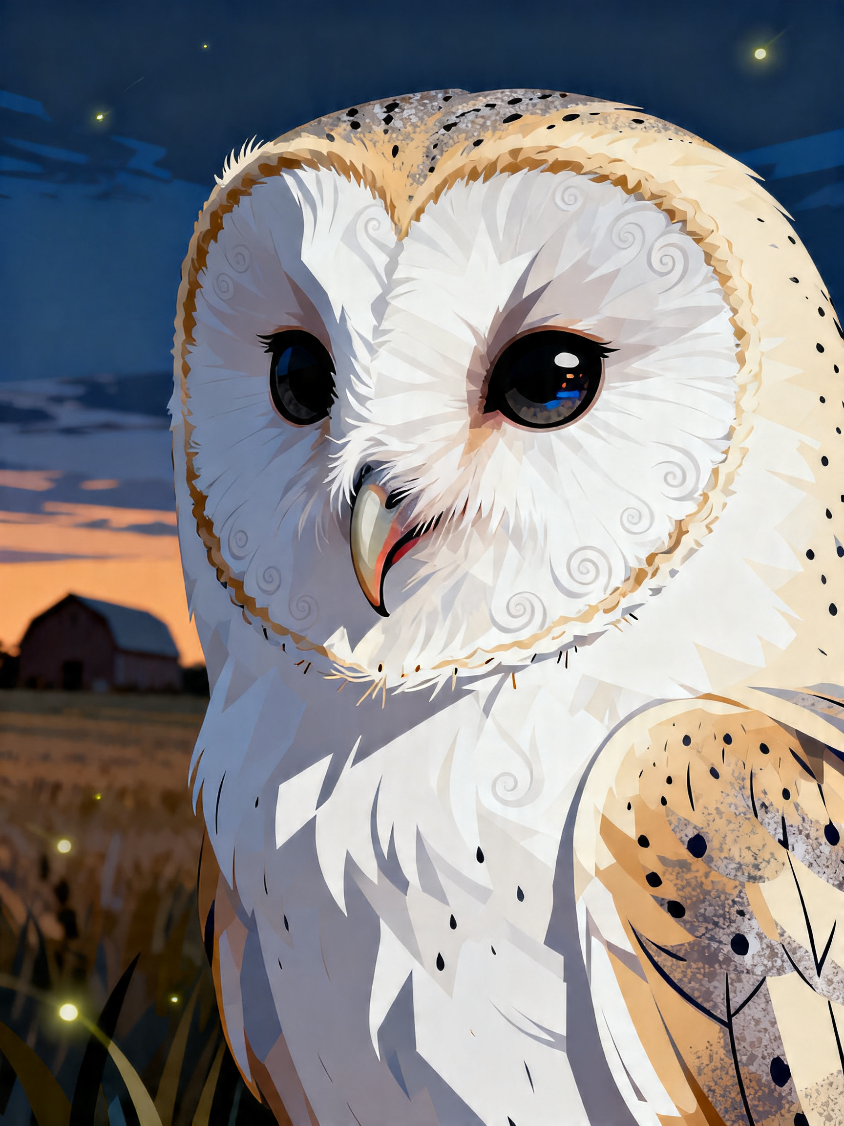 Starlit Barn Owl painting
