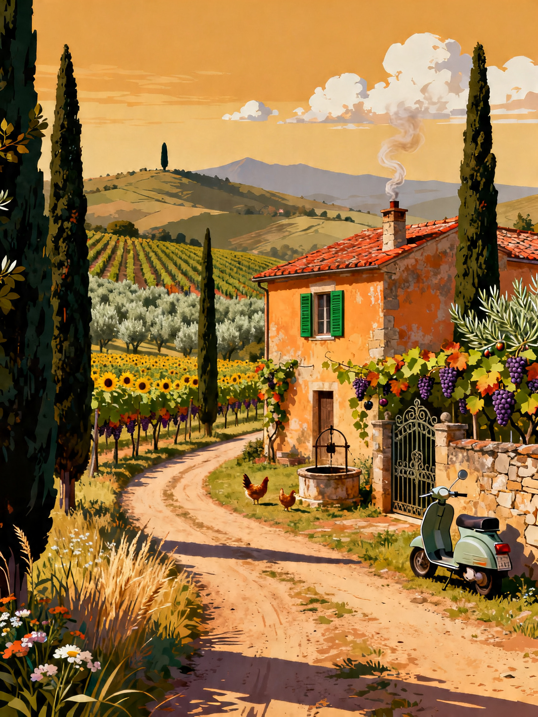 Tuscan Vineyard Vespa painting