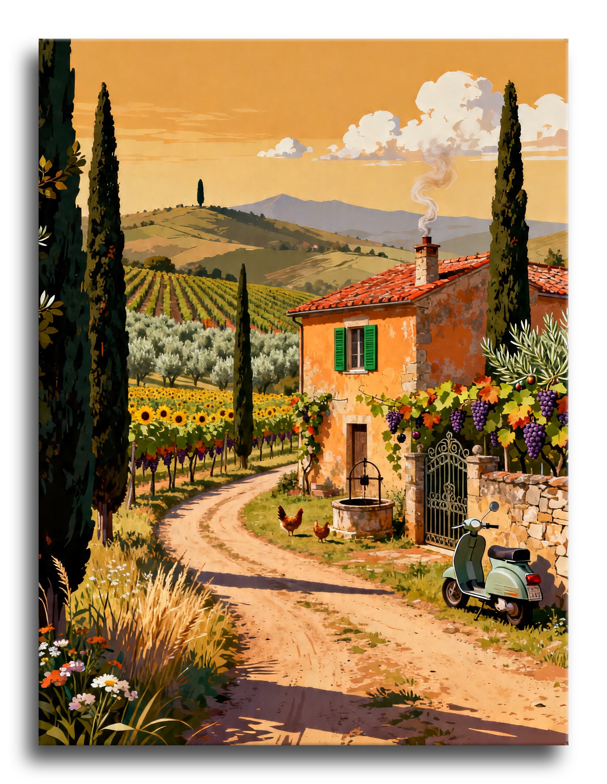 Tuscan Vineyard Vespa framed preview