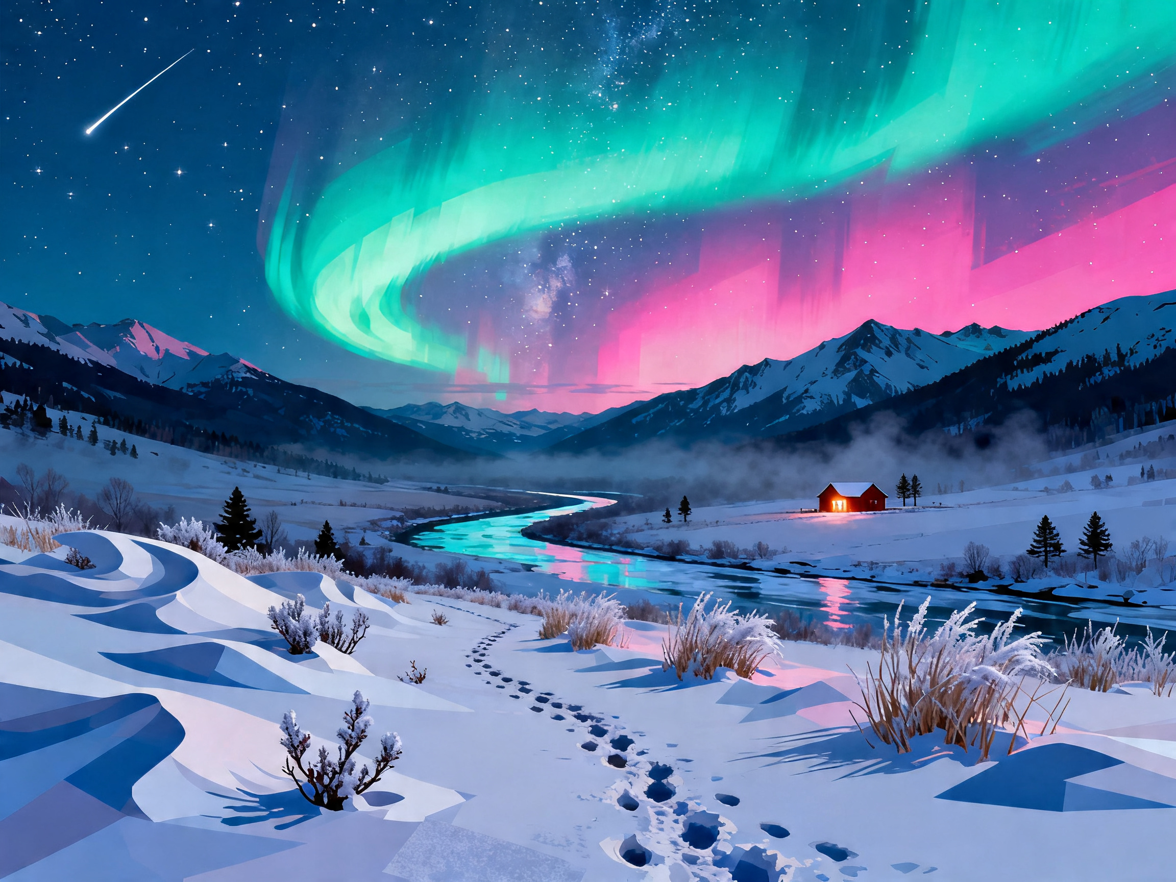 Valley River Aurora painting