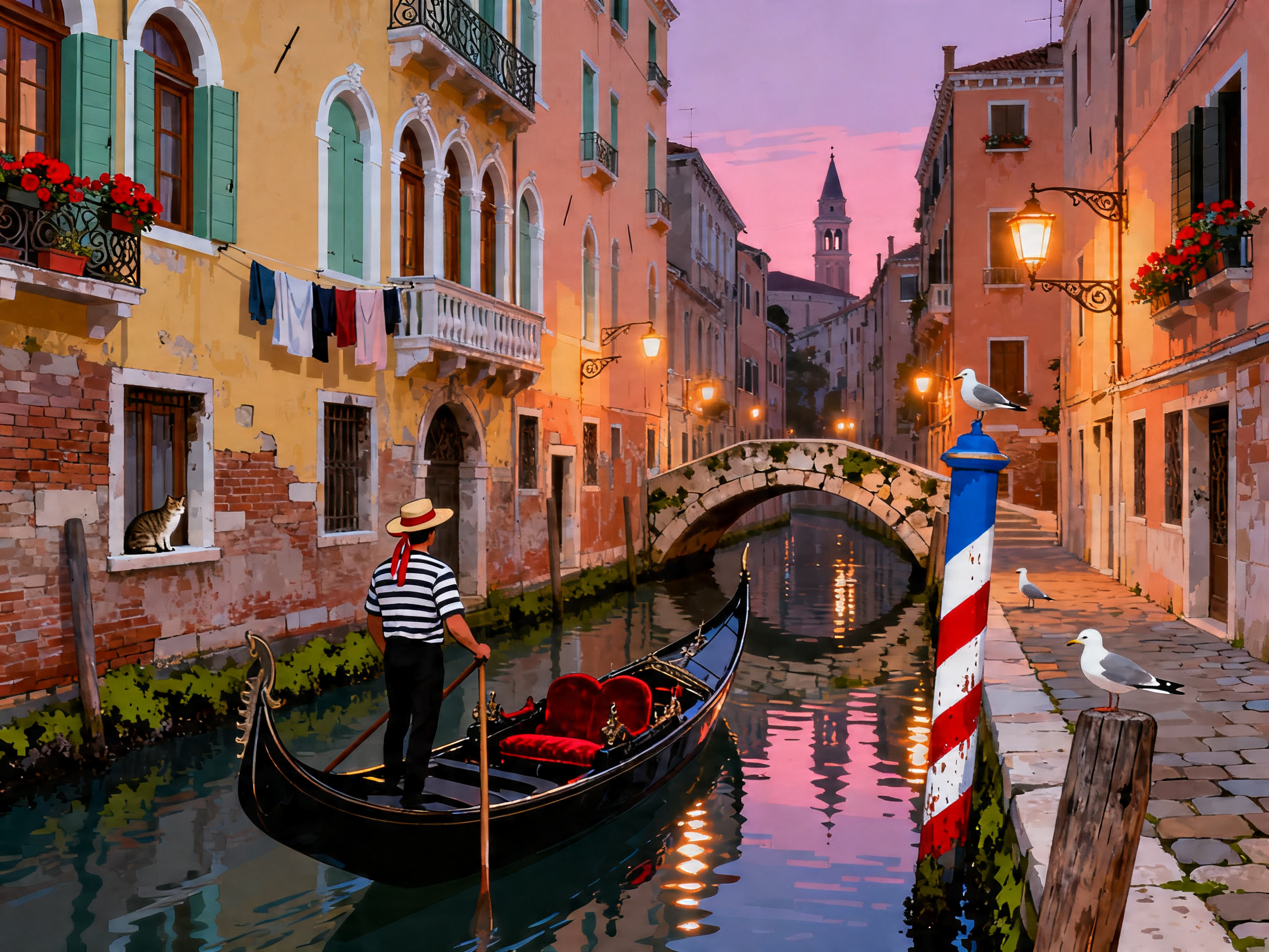 Venice Gondolier Dusk painting