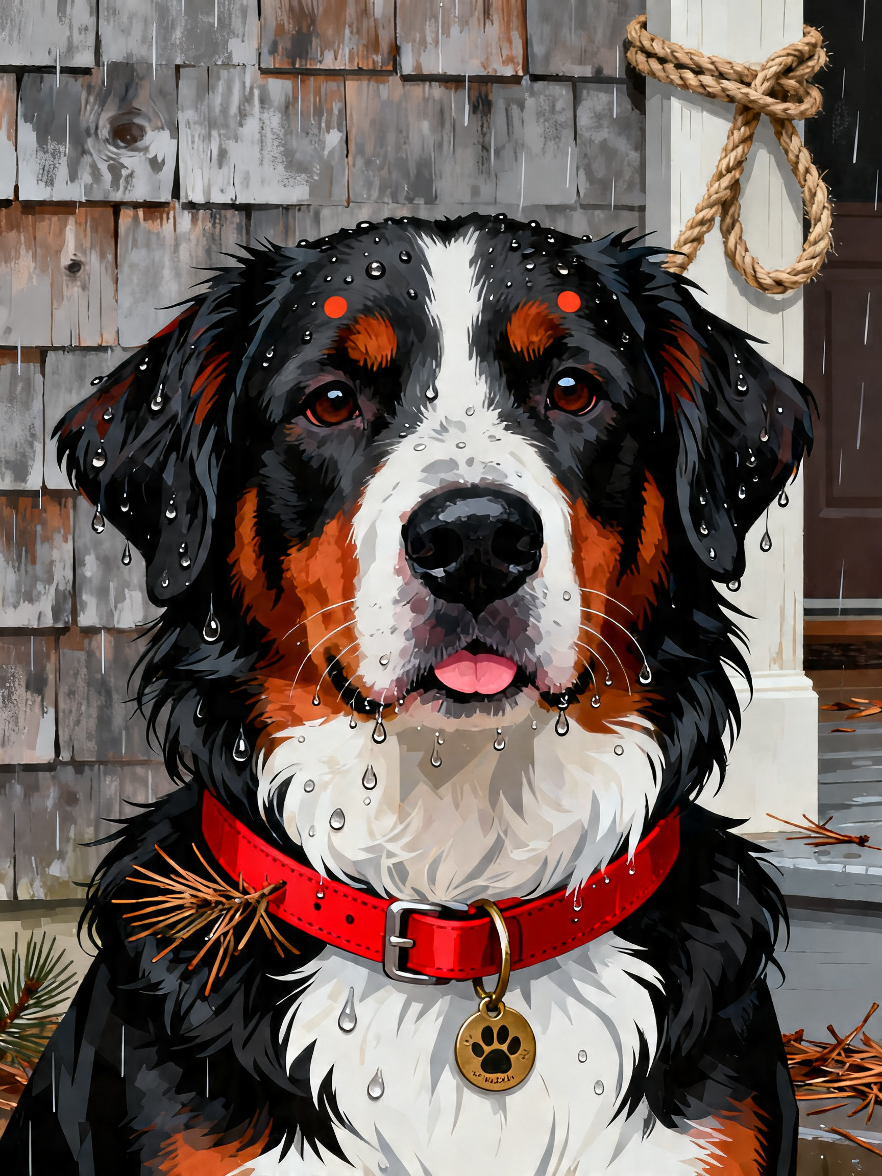 Wet Bernese Portrait painting
