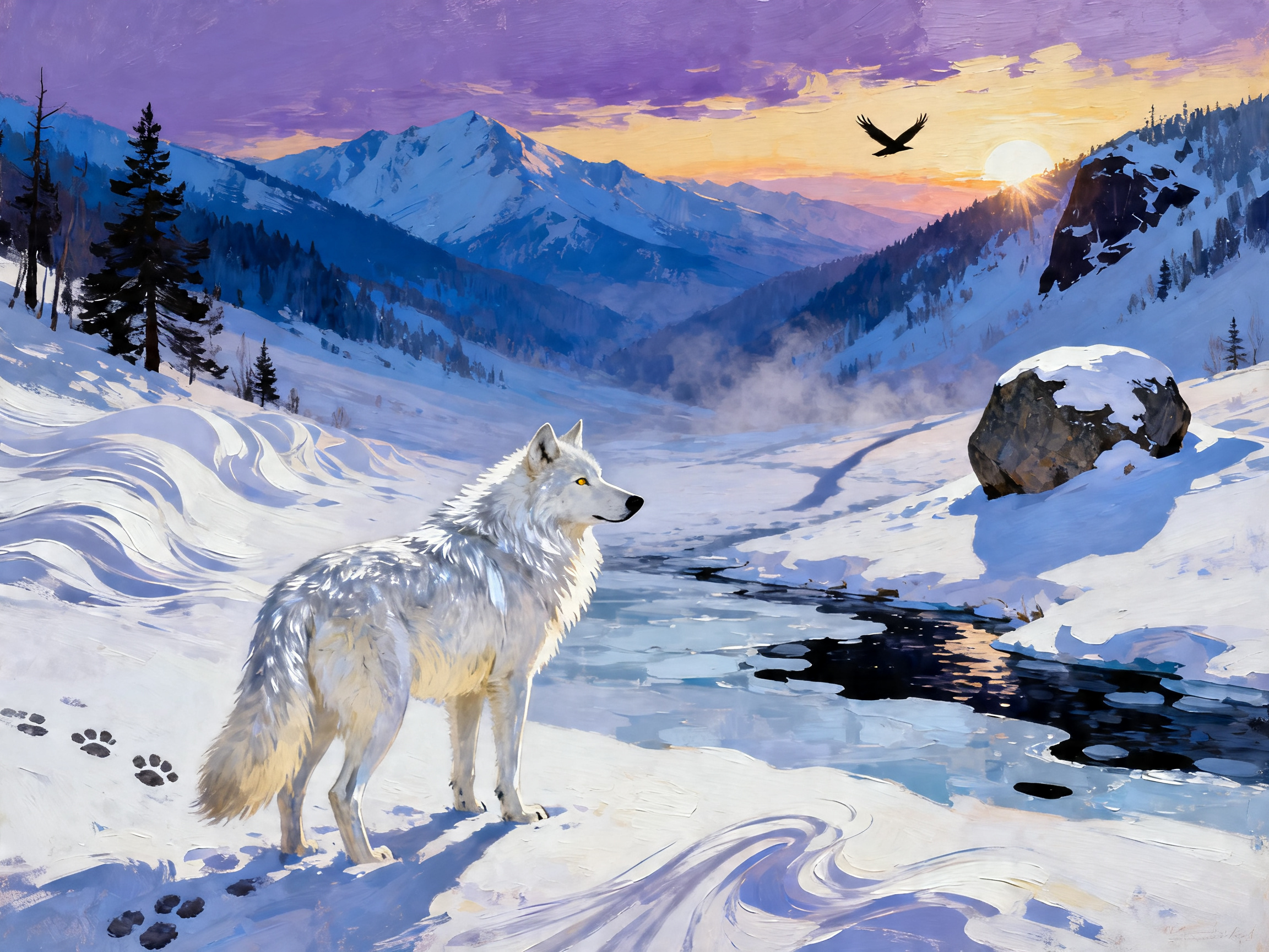 Wolf Sunset Valley painting