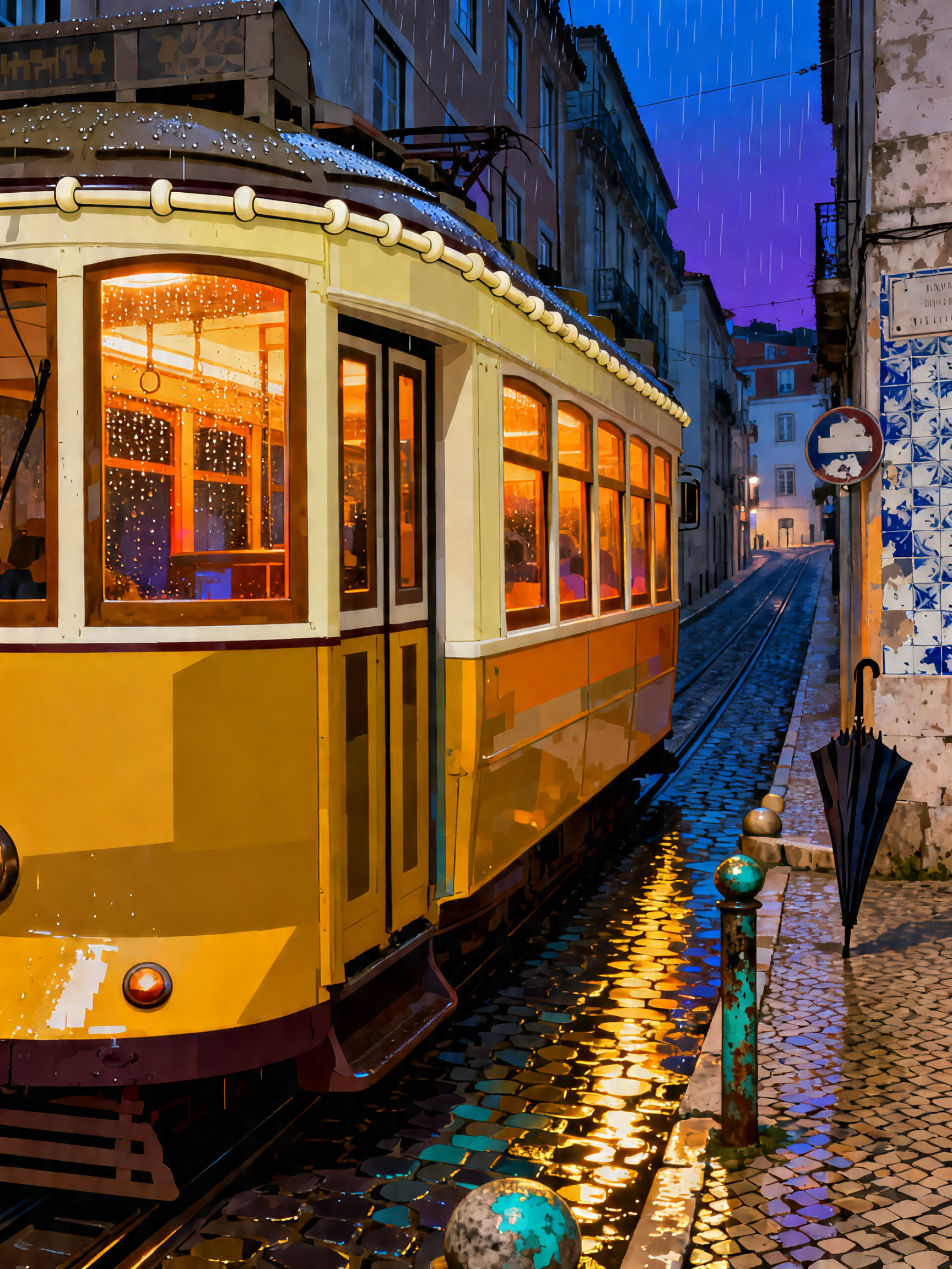 Yellow Tram Twilight painting