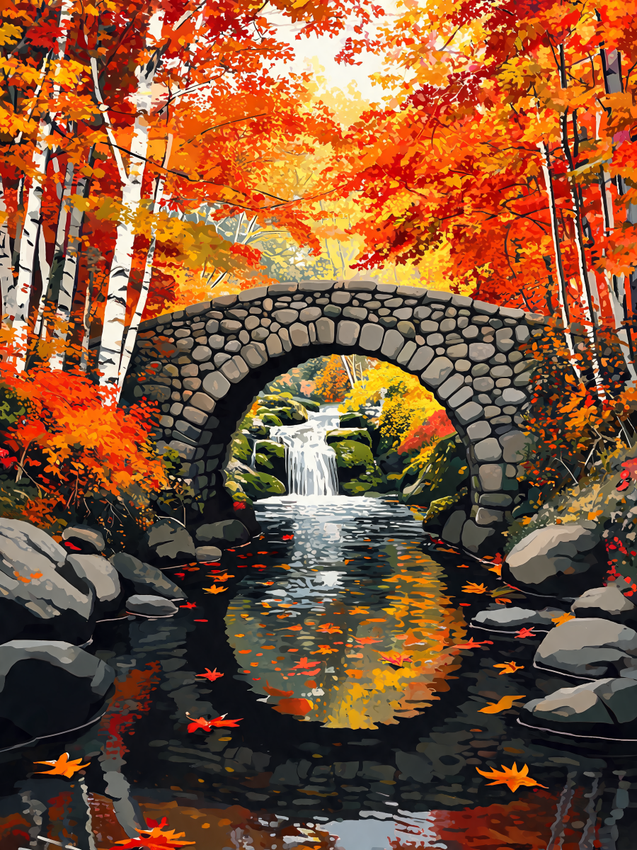 Autumn Stone Bridge - Escape by Numbers