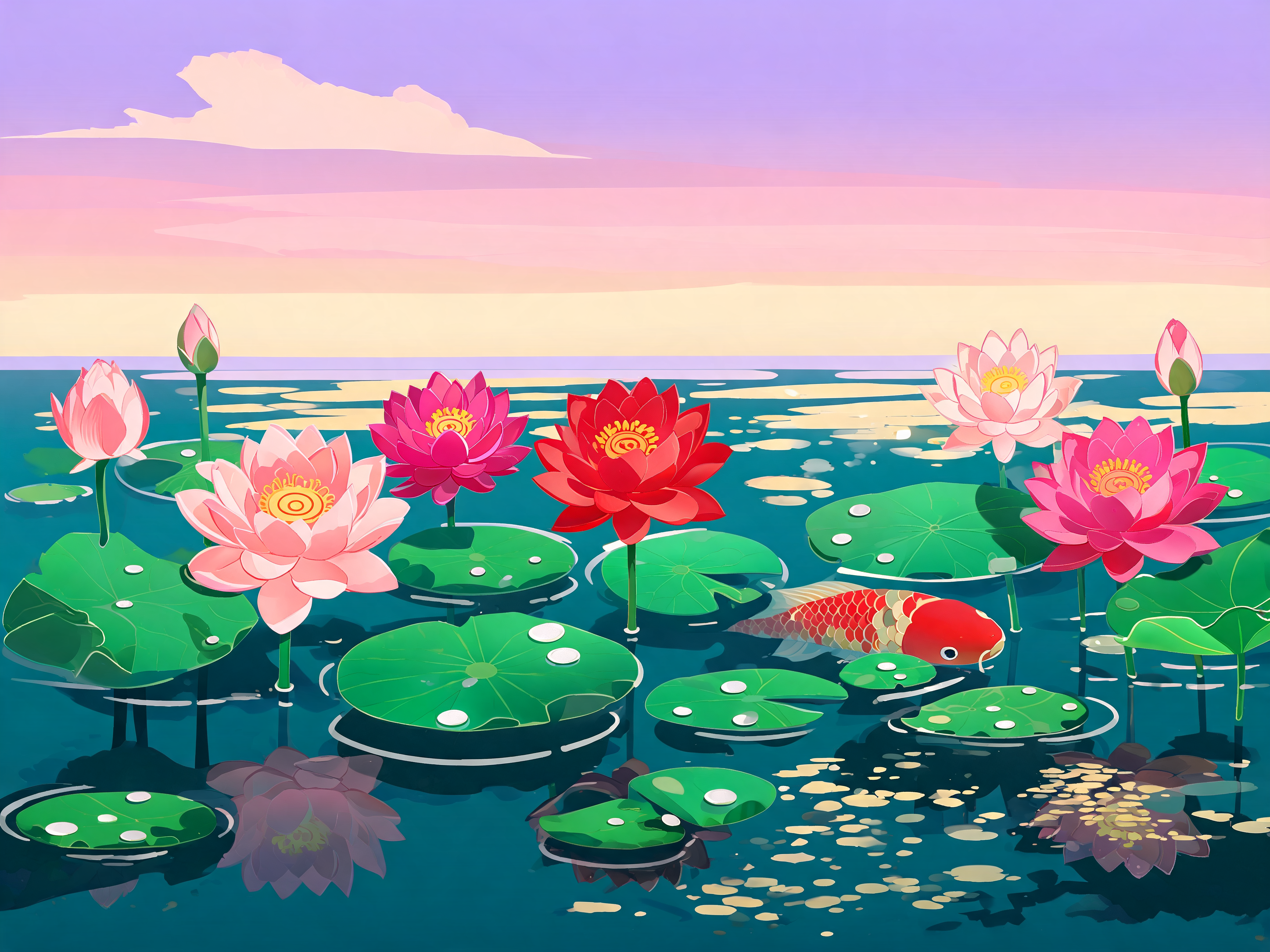 Bold Lotus Pond Bloom