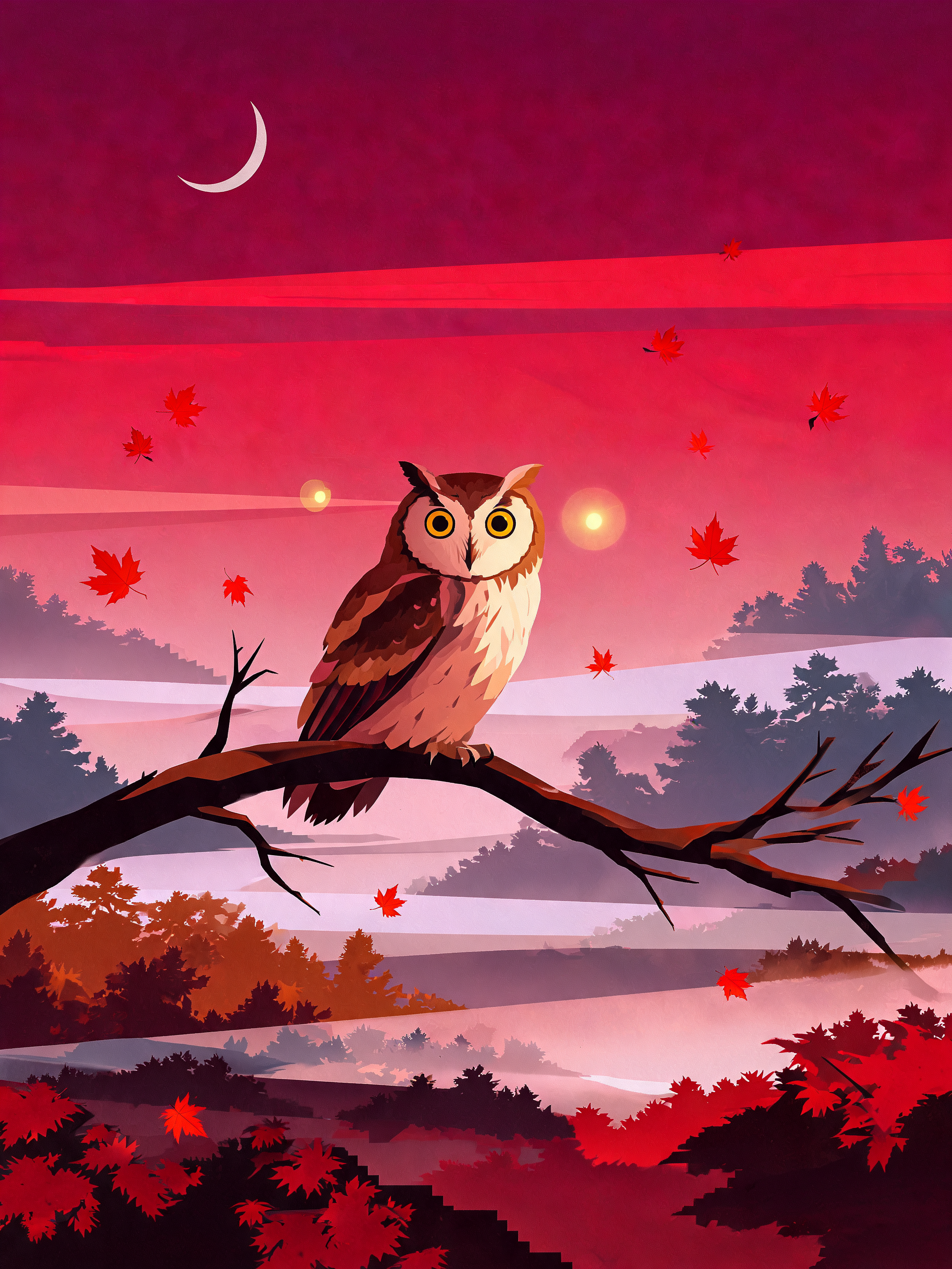 Color Block Branch Owl