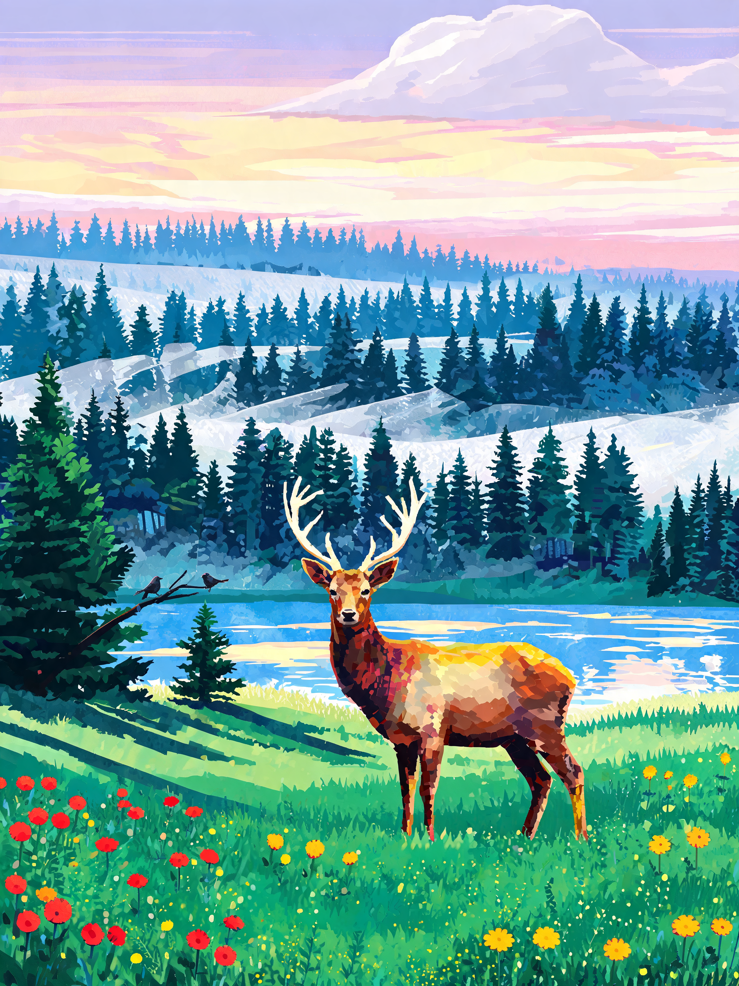 Color Block Forest Deer