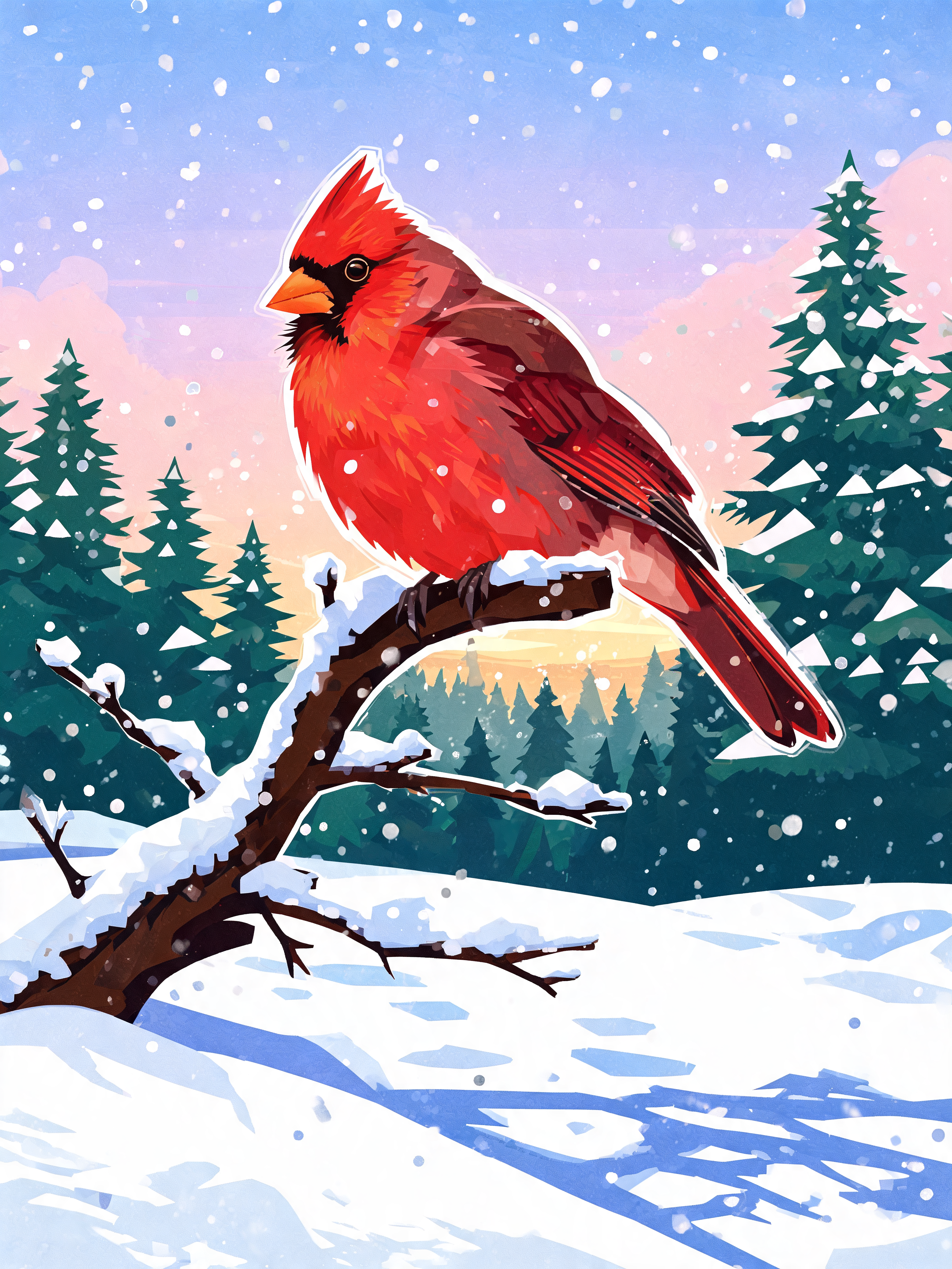 Color Block Snow Cardinal