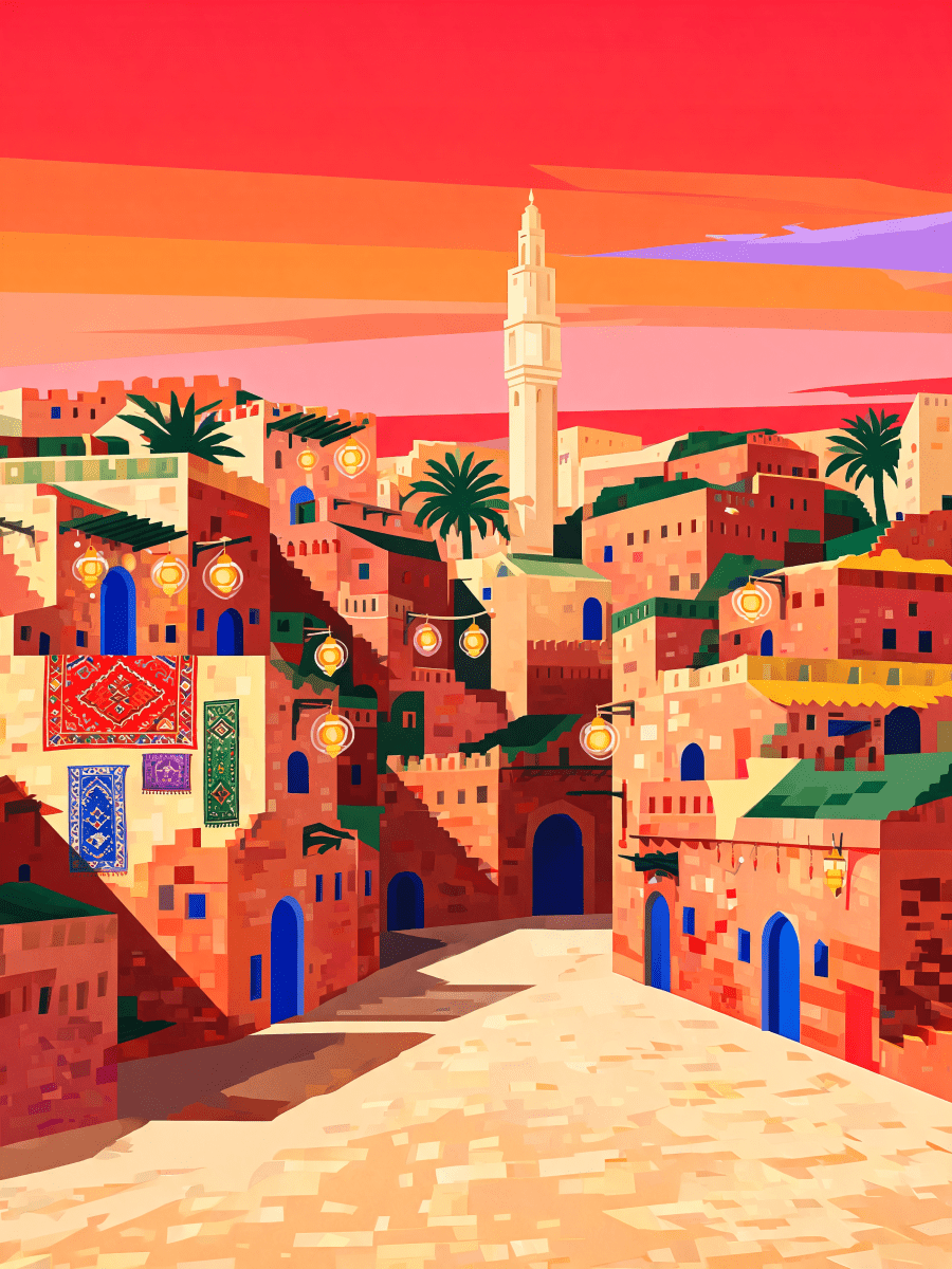 Cubist Moroccan Medina Scene - Escape by Numbers