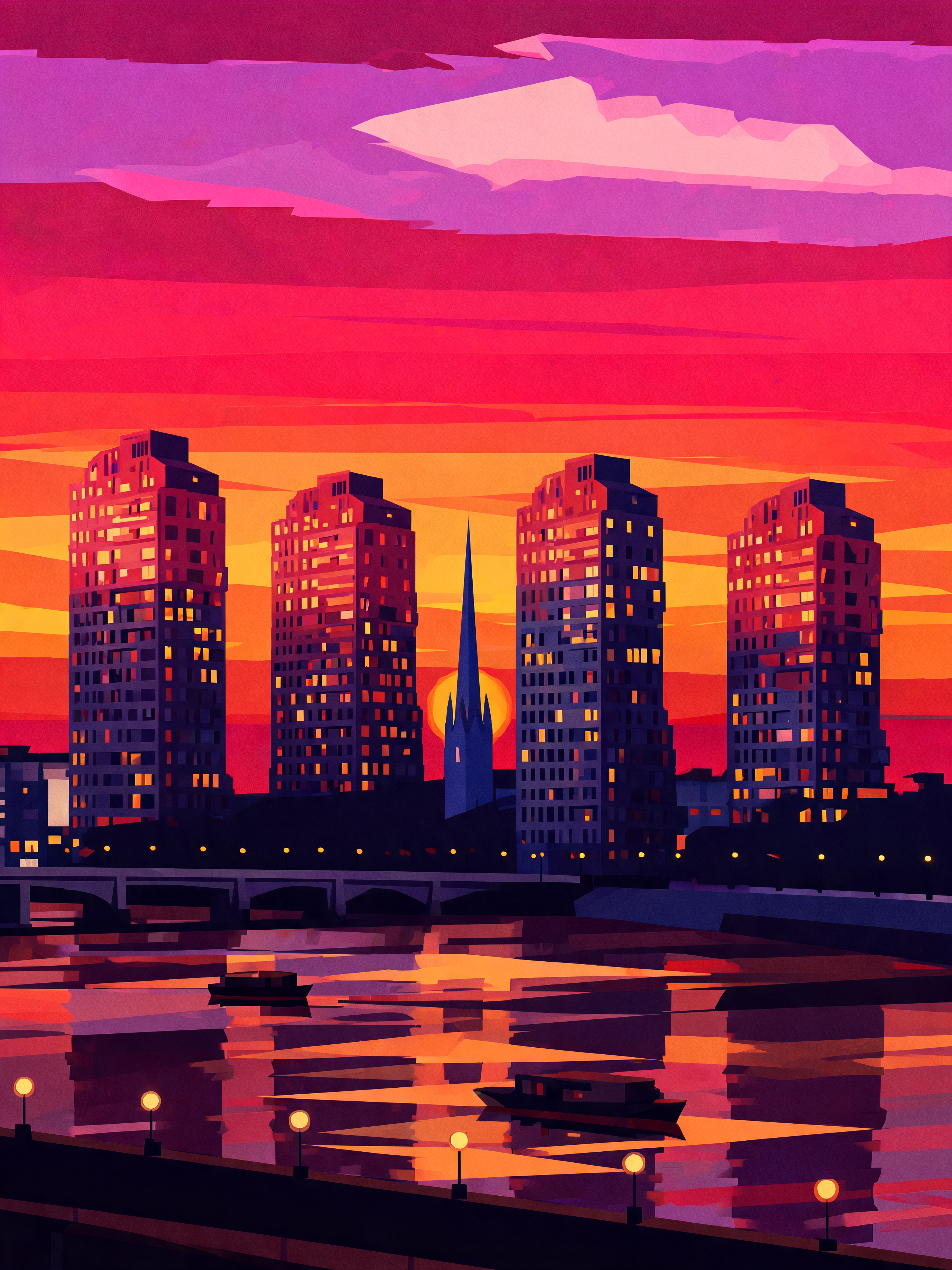 Cubist Skyline Sunset