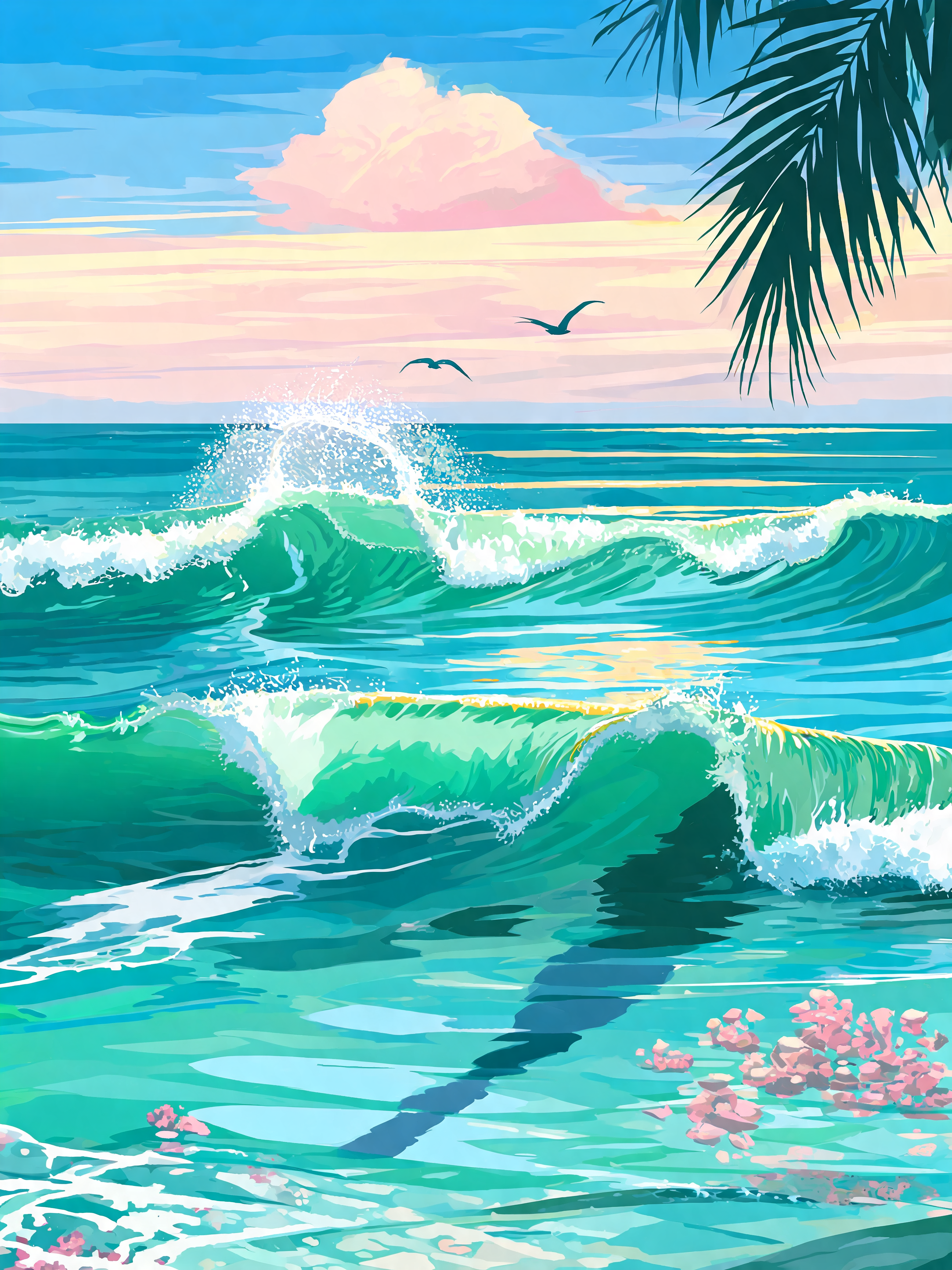 Emerald Tropical Surf Pattern